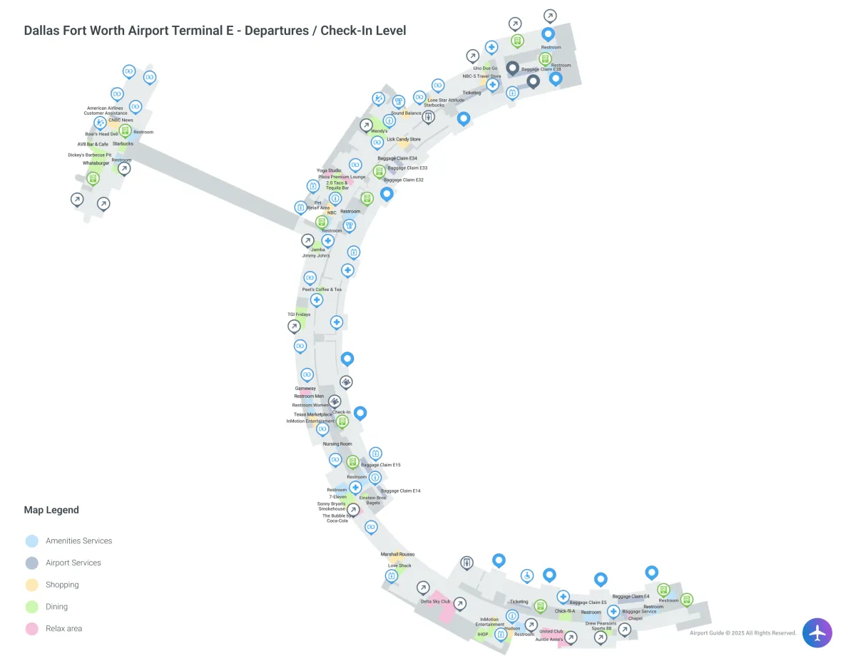 DFW Terminal E / Departures Check In Level Map
