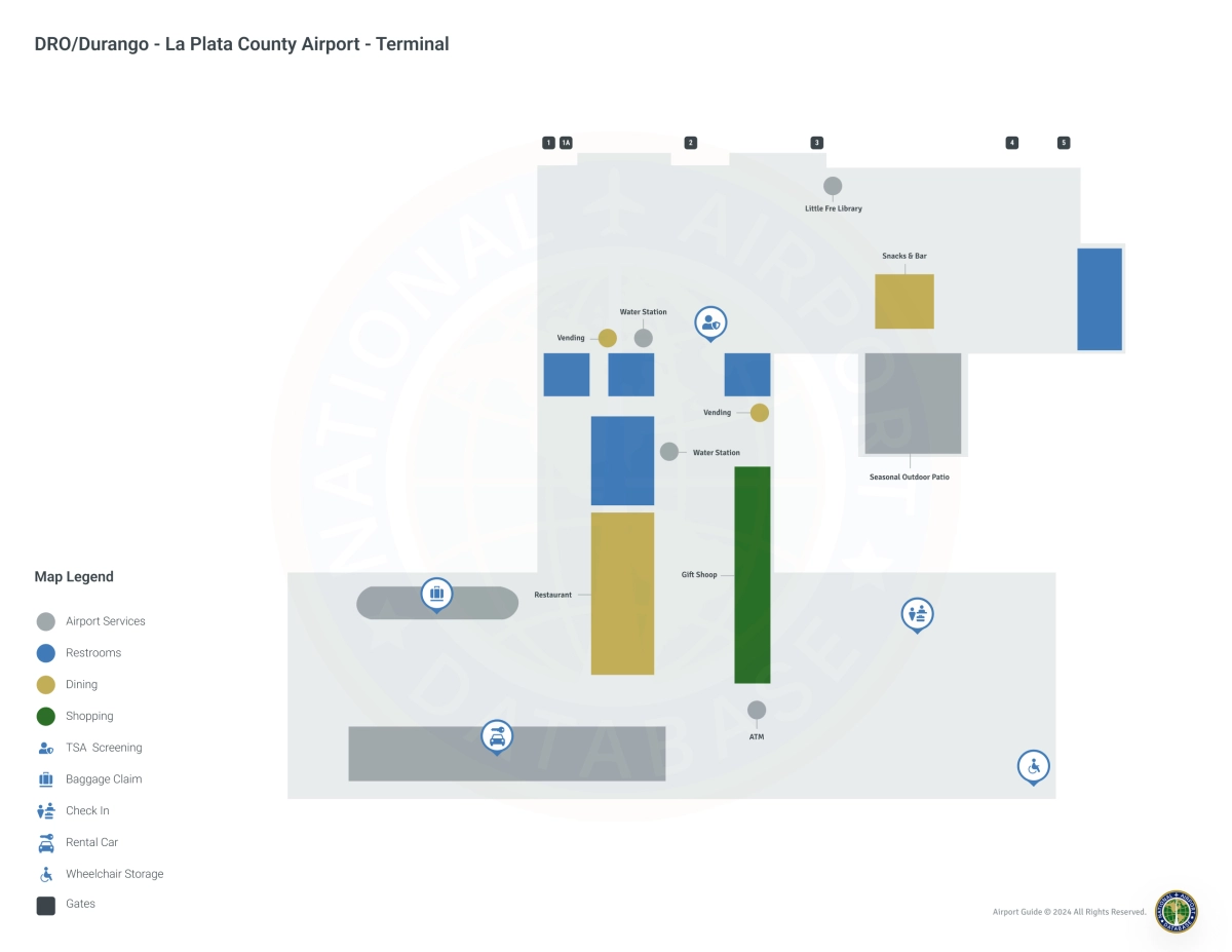 Durango La Plata County Airport DRO | Terminal 1/Level 1 Map