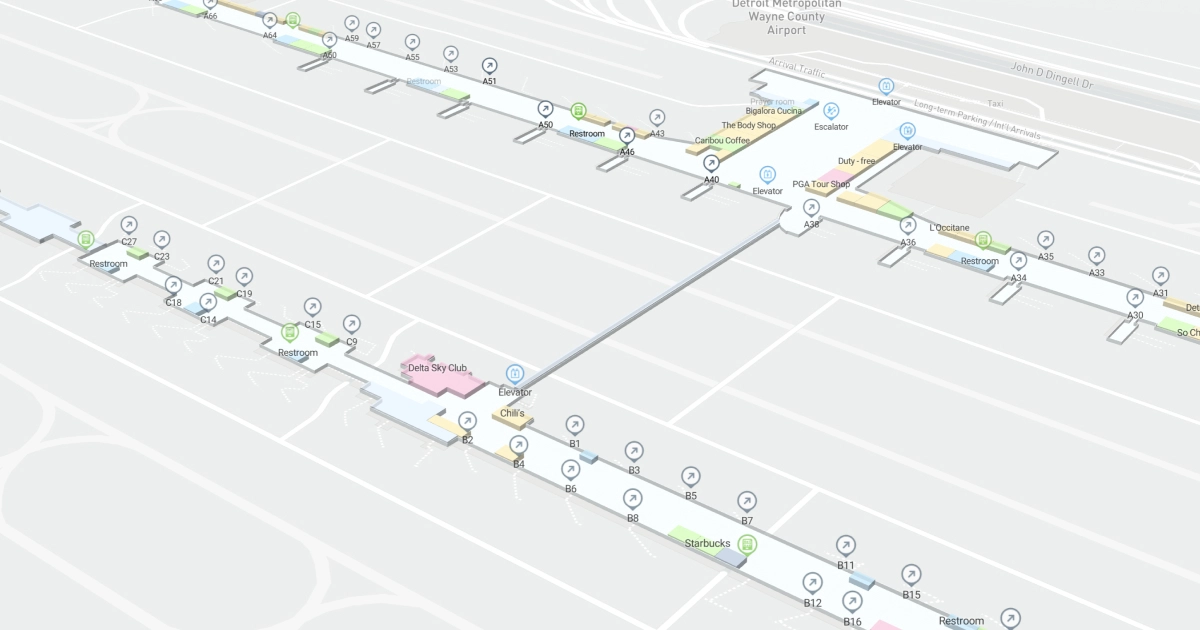 Detroit Metropolitan Wayne County Airport McNamara Terminal Map