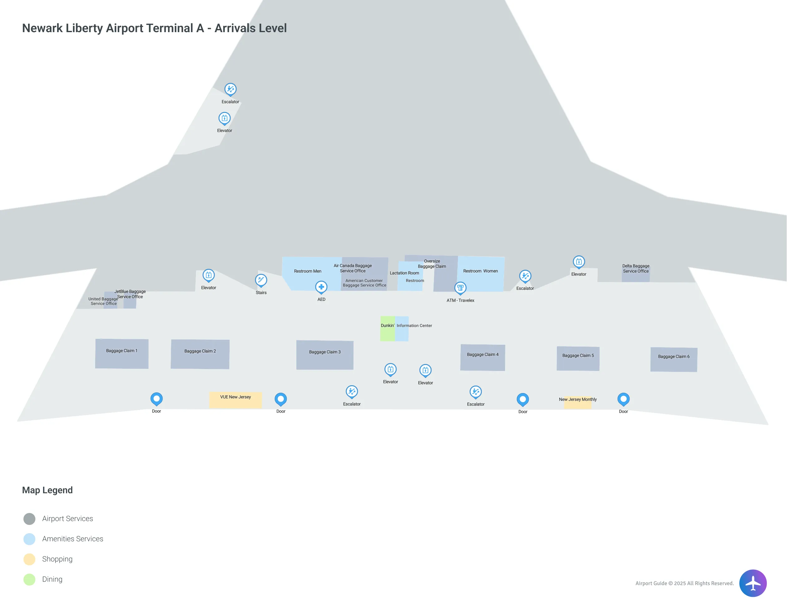 EWR Terminal A Arrivals Level map