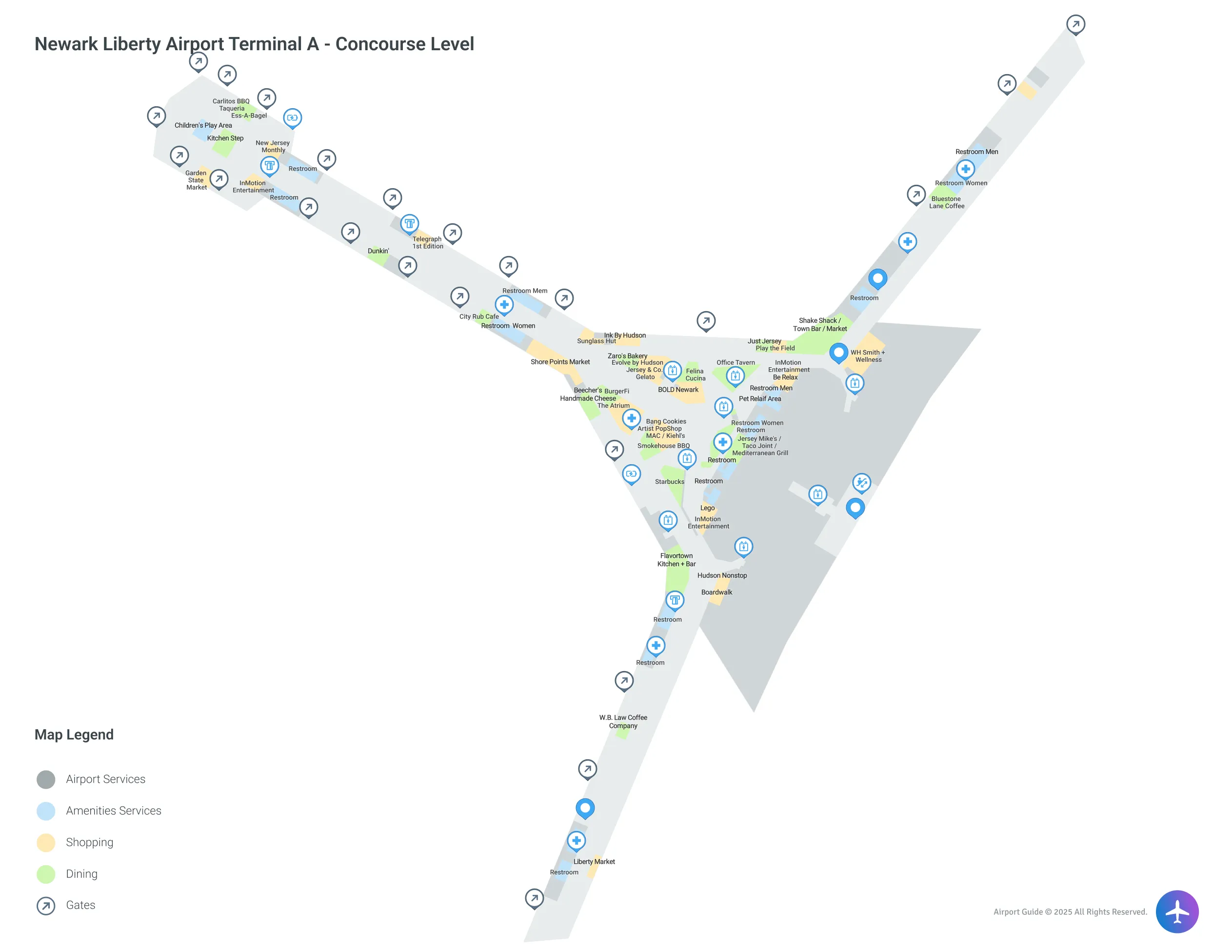 EWR Terminal A Concourse Level map
