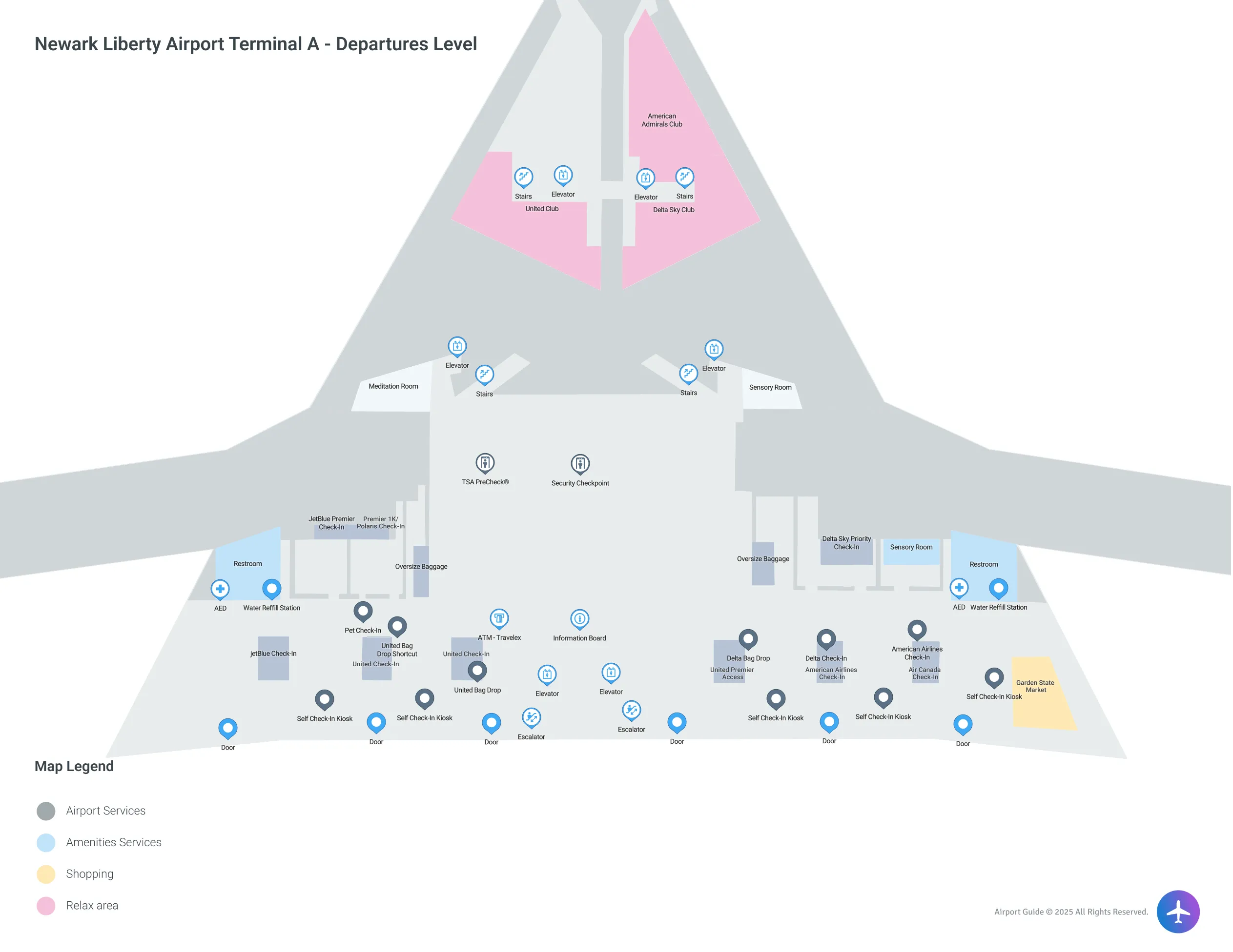 EWR Terminal A Departures Level map