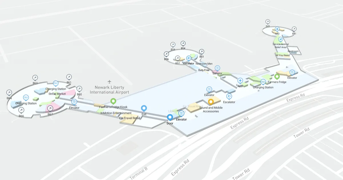 Newark Liberty International Airport Terminal B Interactive Map