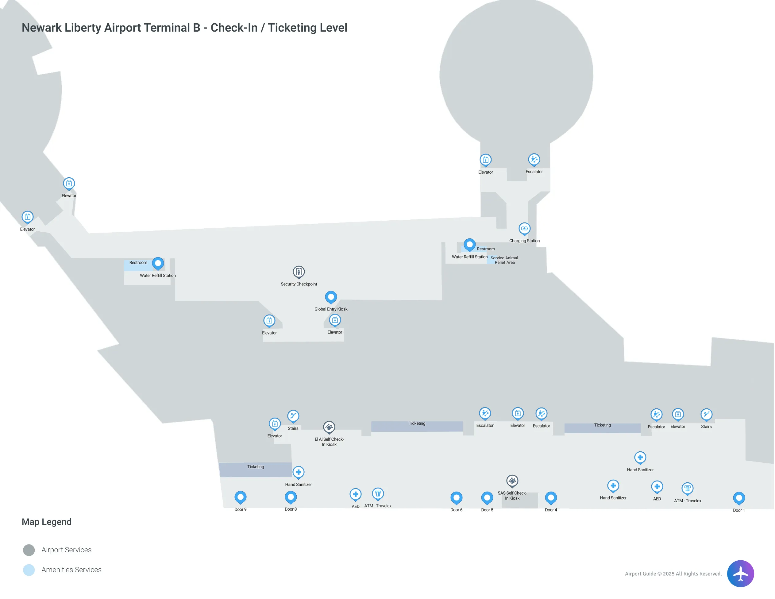 EWR Terminal B Check-In / Ticketing Level map