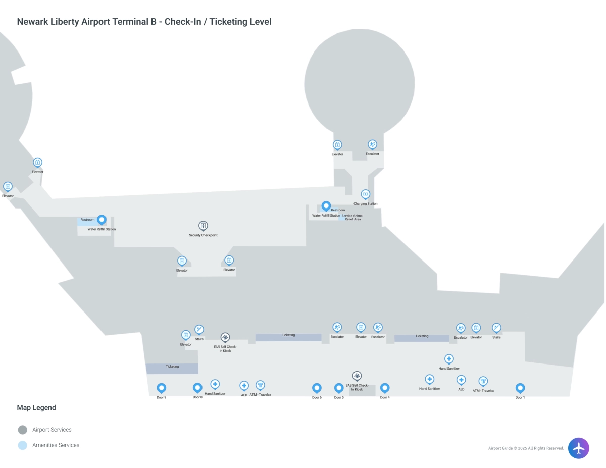 EWR Terminal B / Check In Ticketing Level Map