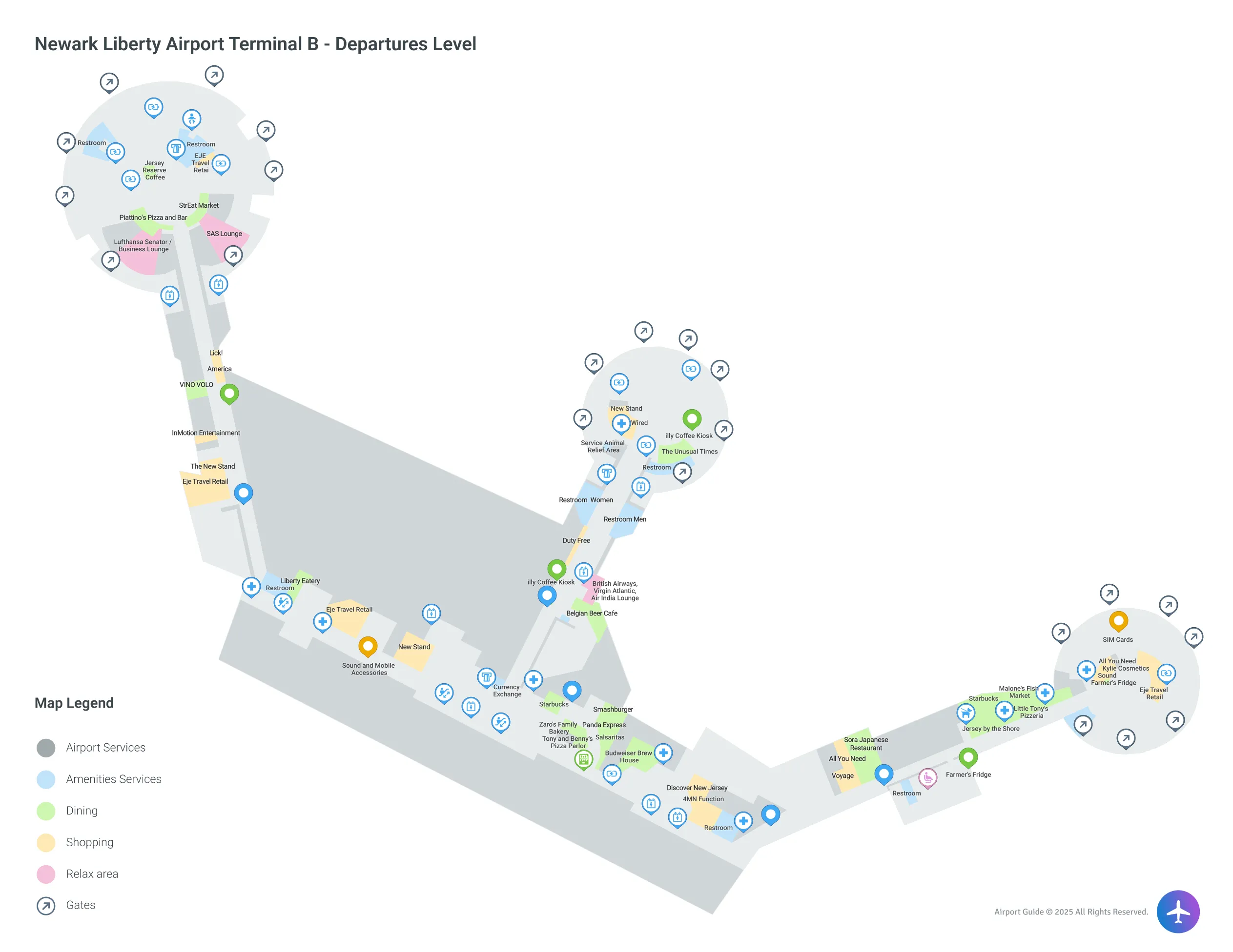 EWR Terminal B Departures Level map