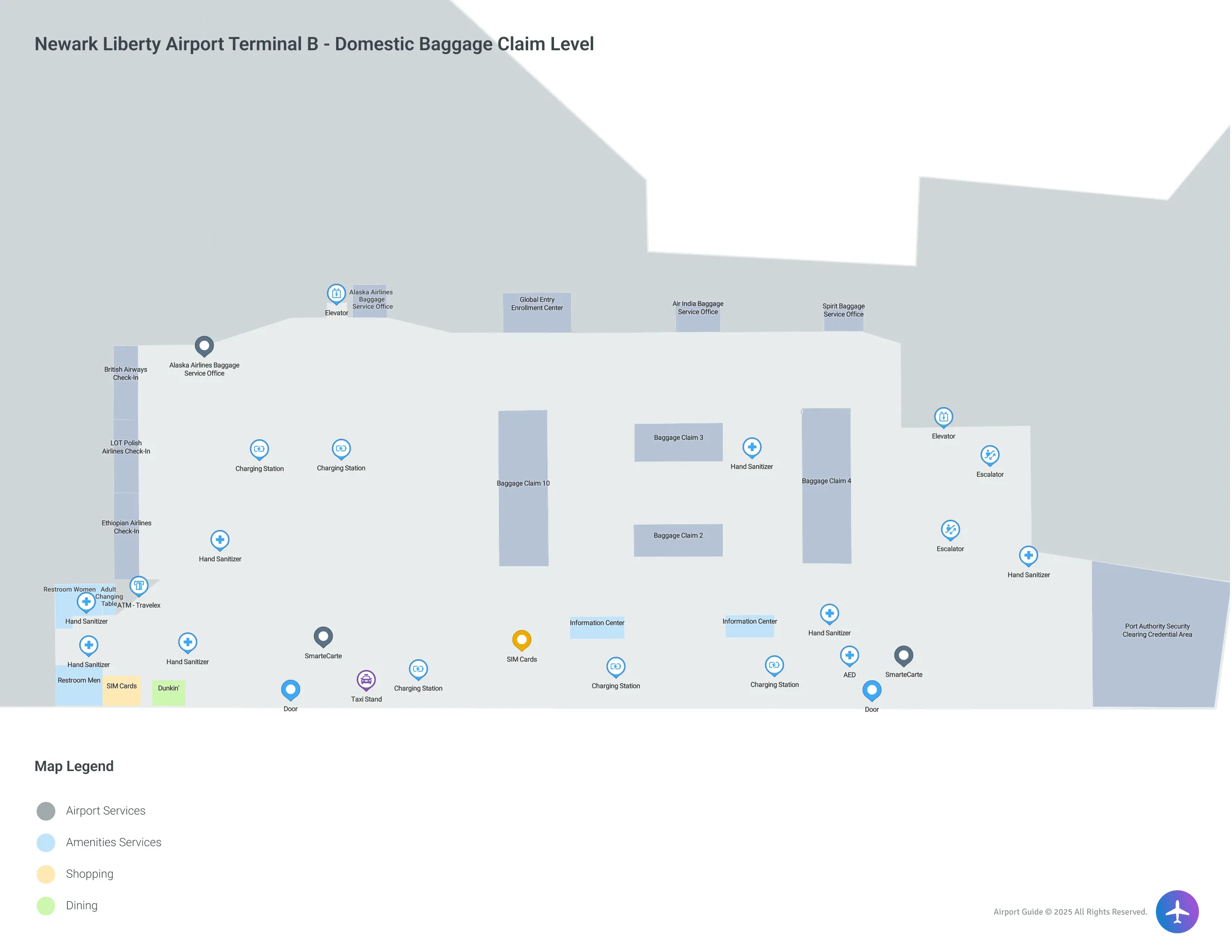 EWR Terminal B Domestic Baggage Claim / Check-In Level map