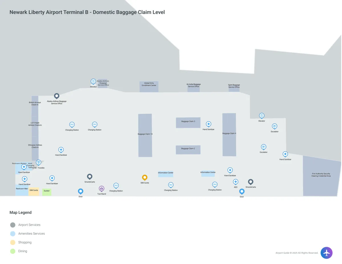 EWR Terminal B / Domestic Baggage Claim Level Map