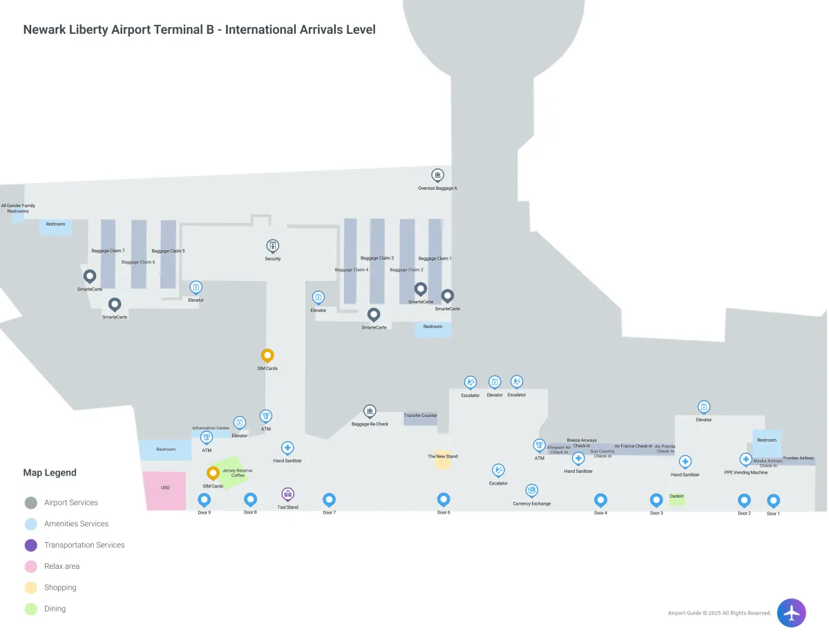EWR Terminal B / International Arrivals Level Map