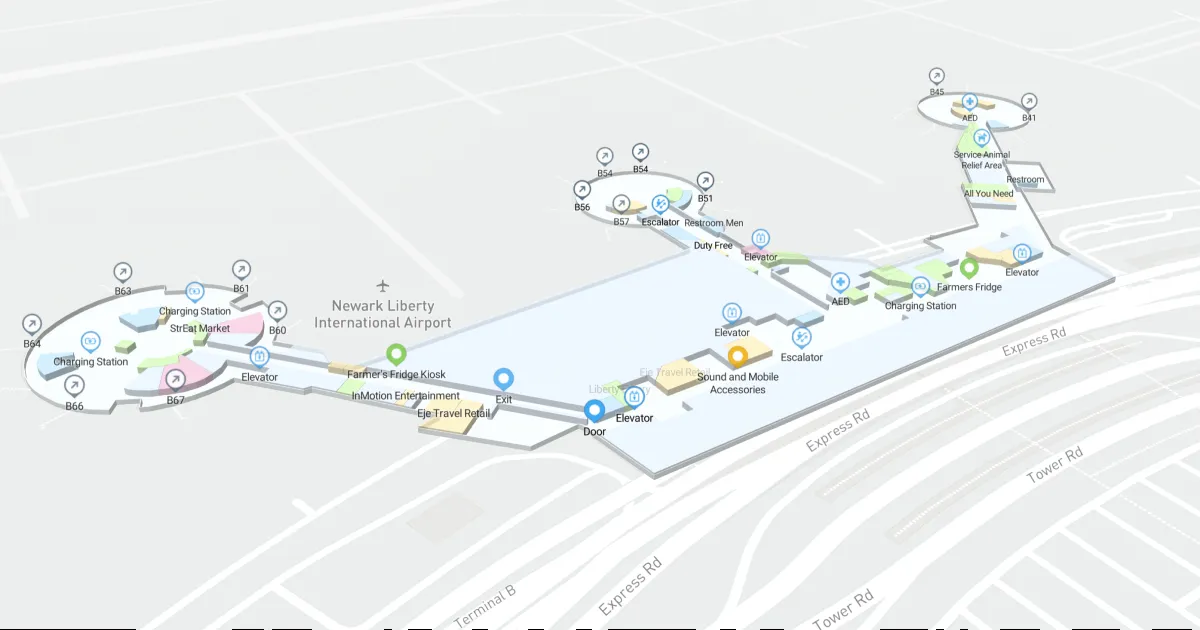 EWR Terminal B Departures Level Interactive map