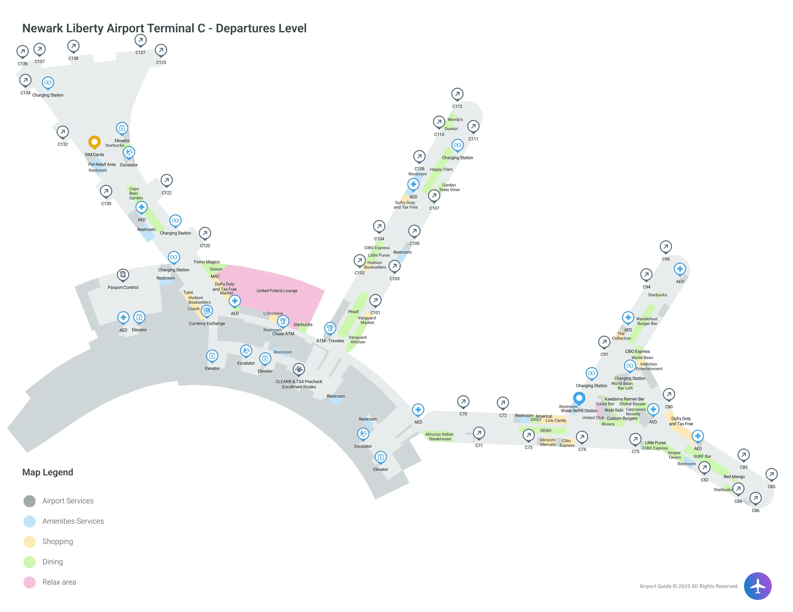 EWR Terminal C Departures Level map