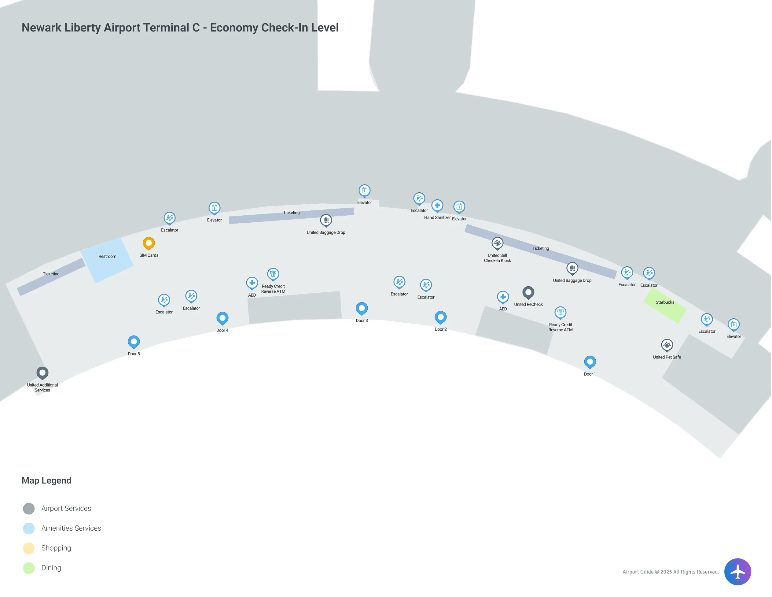 EWR Terminal C Economy Check-In Level map
