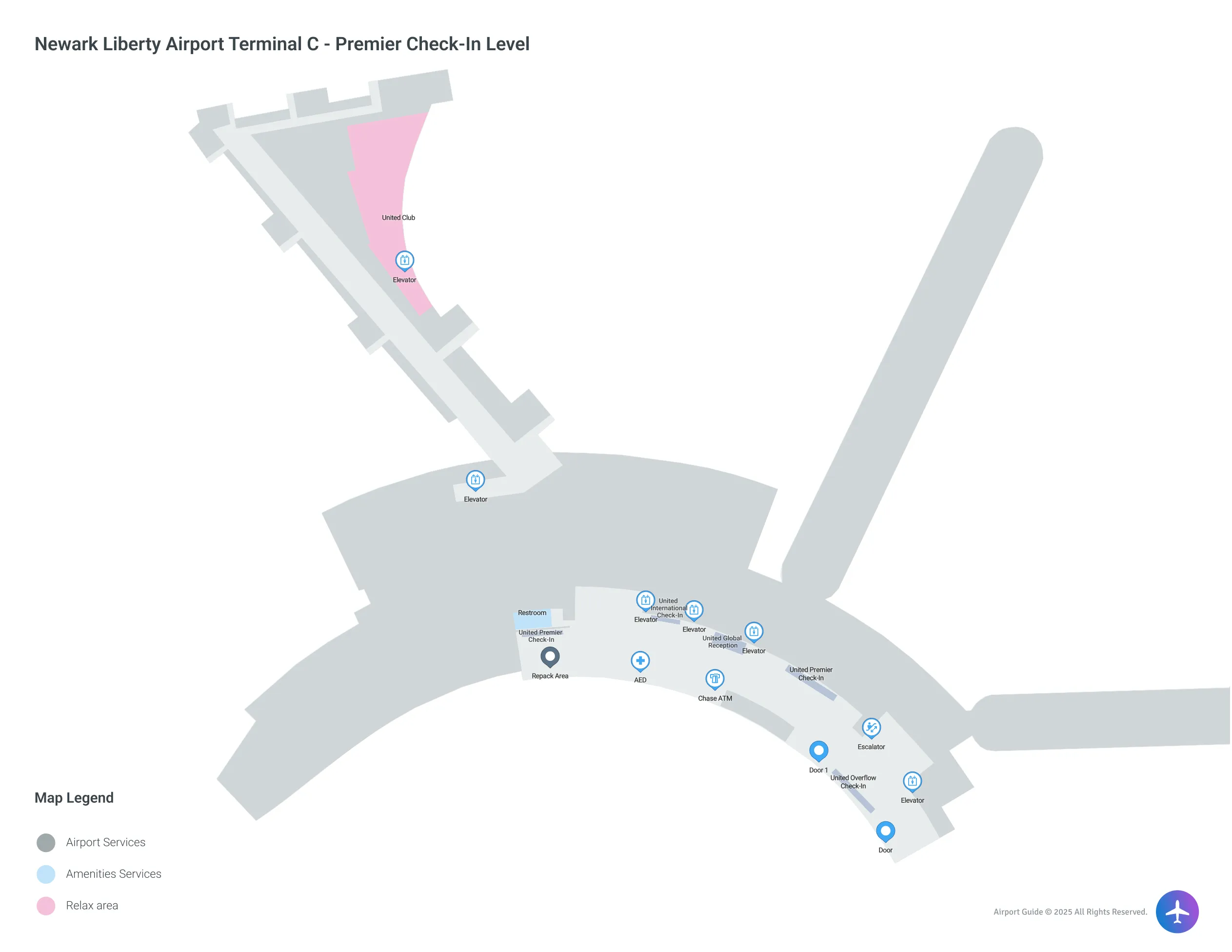 EWR Terminal C Premier Check-In Level map