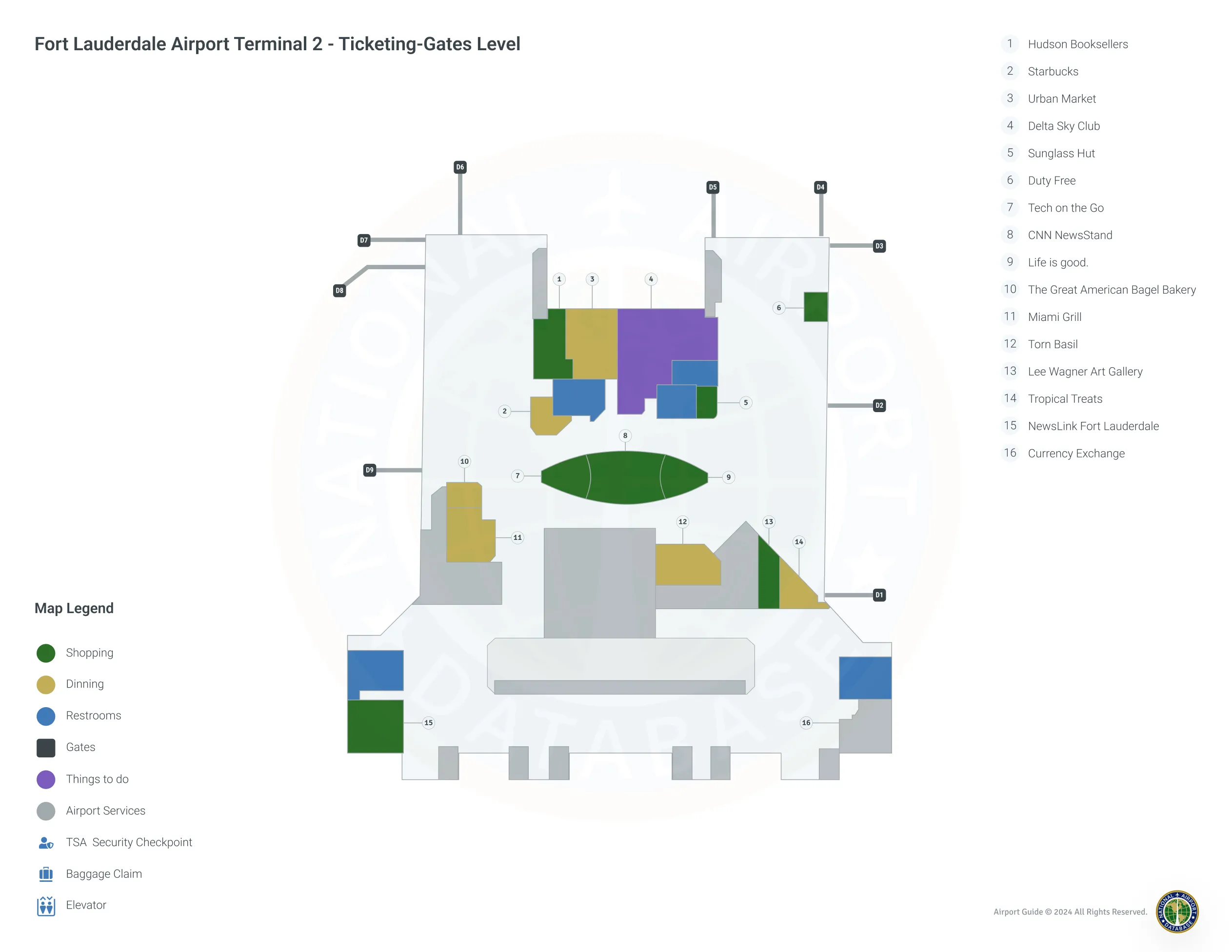 FLL Terminal 2 / Ticketing Gates Level Map