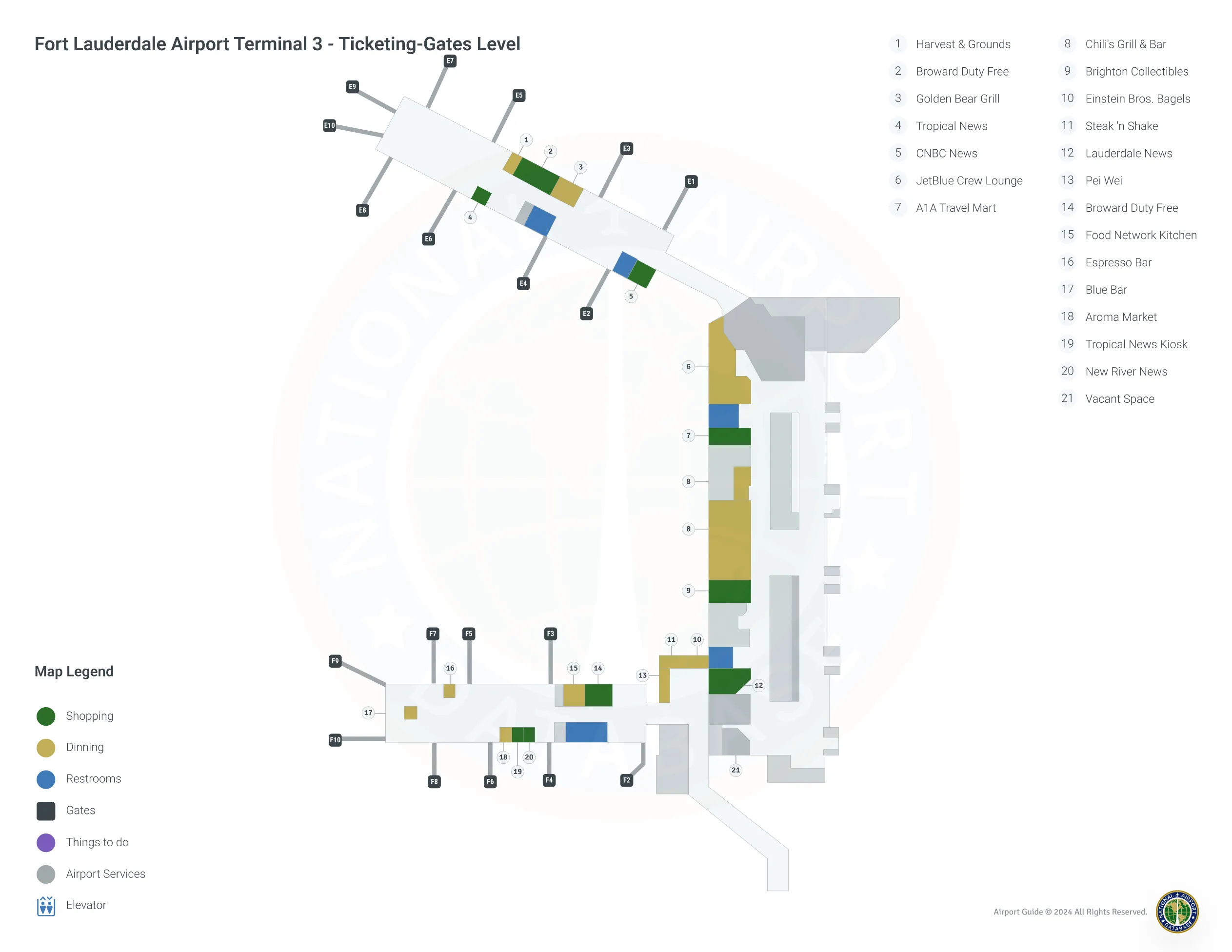 FLL Terminal 3 Ticketing-Gates Level map