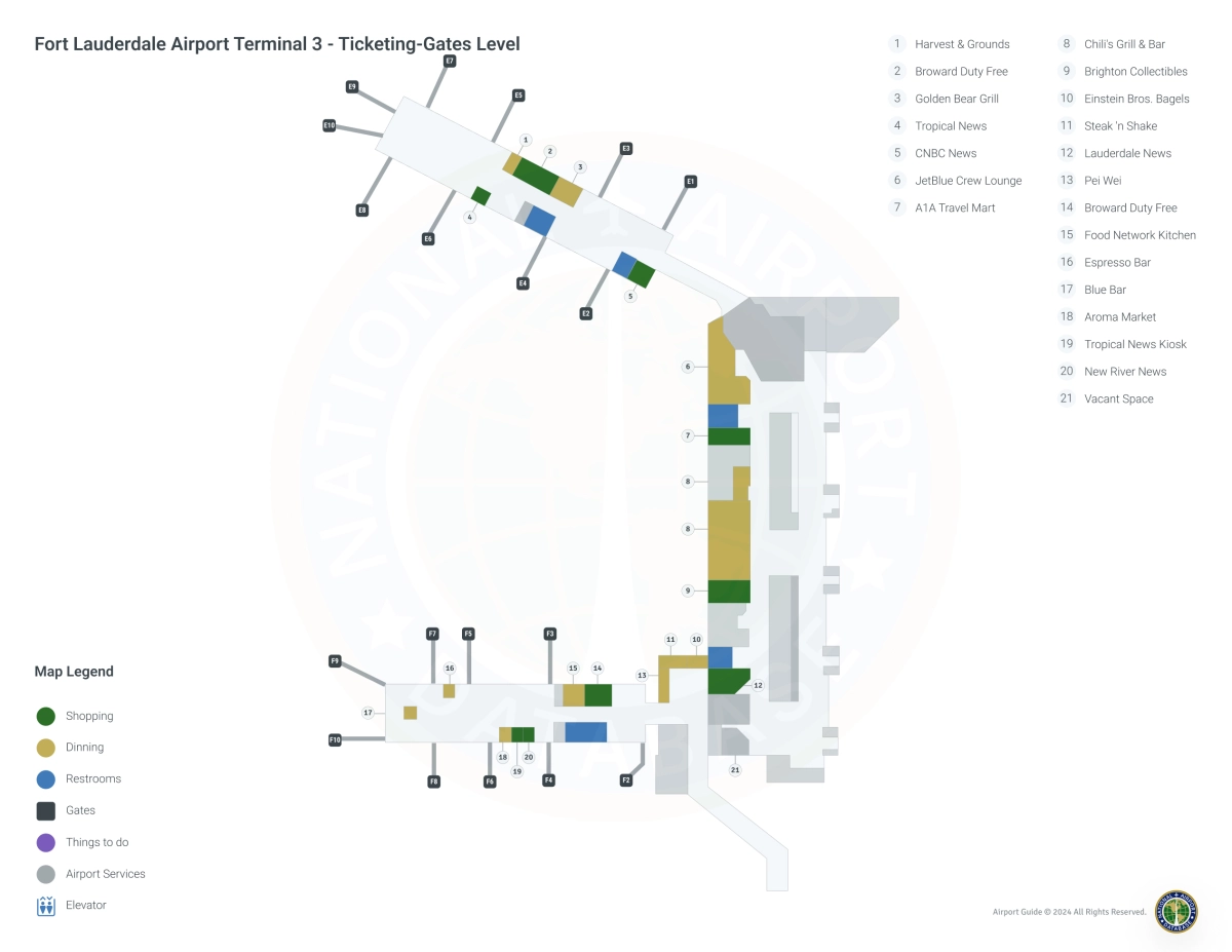 FLL Terminal 3 / Ticketing Gates Level Map