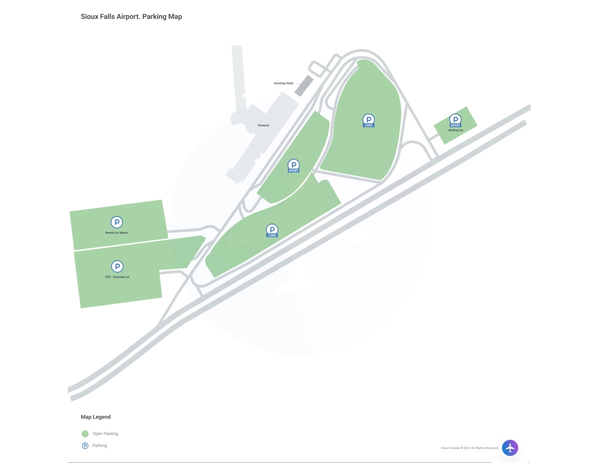 Sioux Falls Regional Airport-Joe Foss Field (FSD) Parking Map