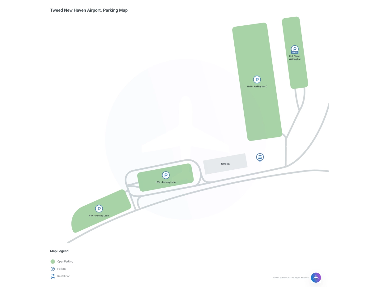 Tweed-New Haven Airport (HVN) Parking Map