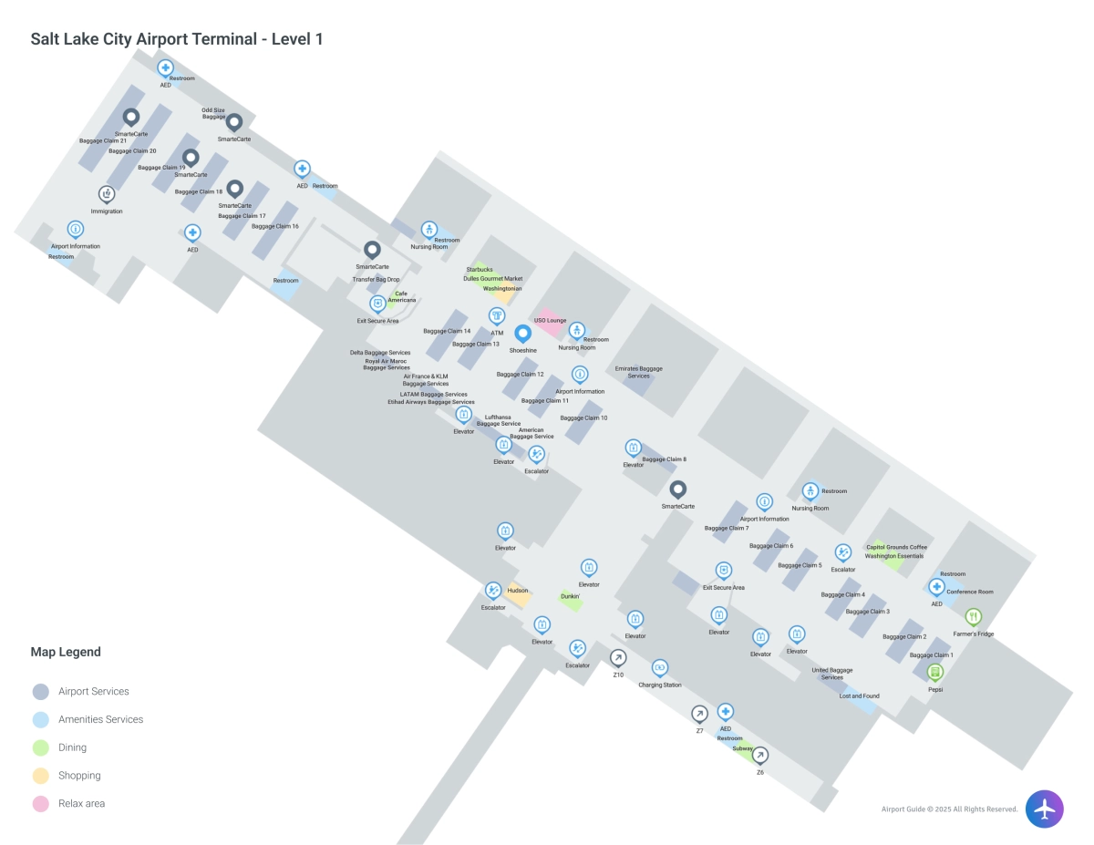 Washington Dulles Airport IAD | Terminal 1/Level 1 Map