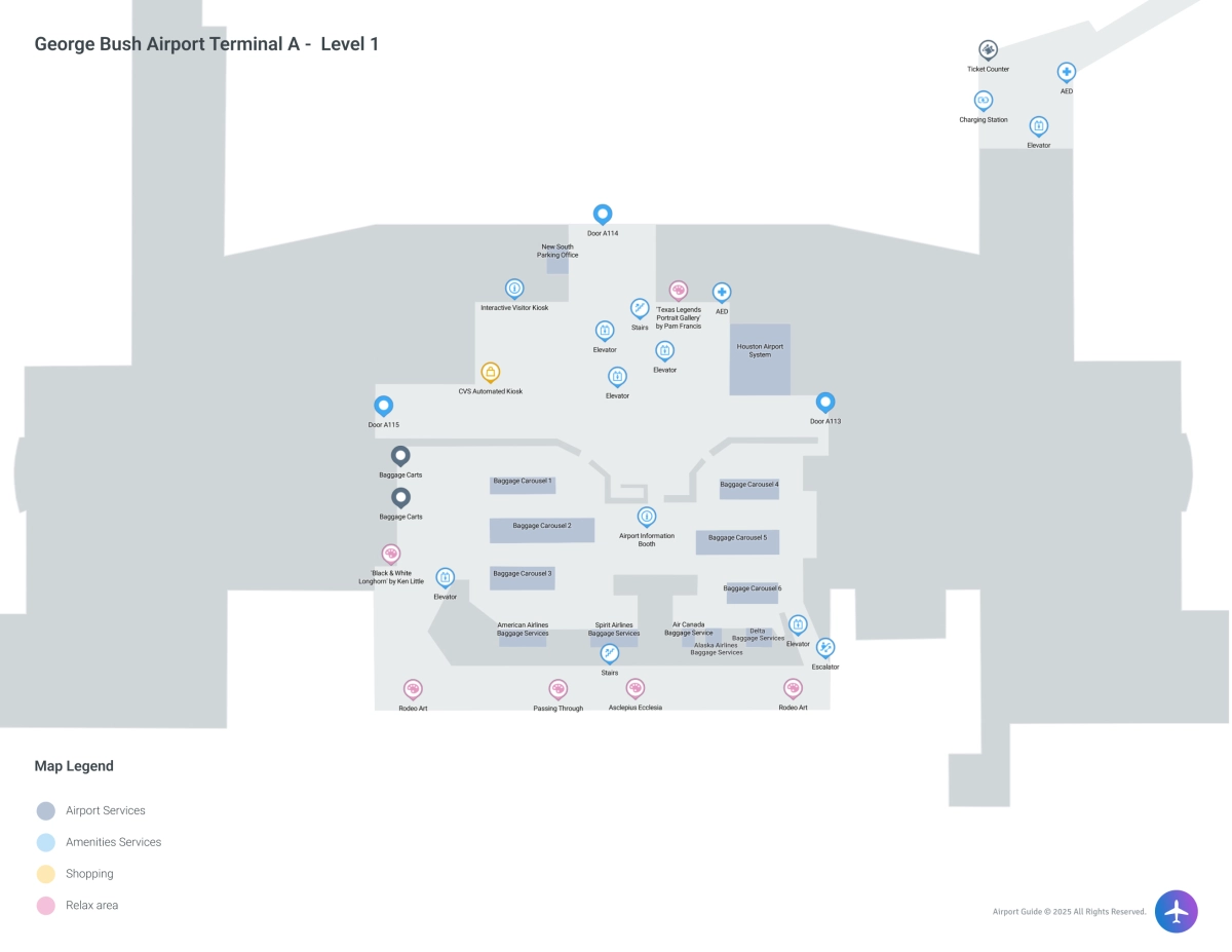 George Bush Airport IAH | Terminal A/Level 1 Map