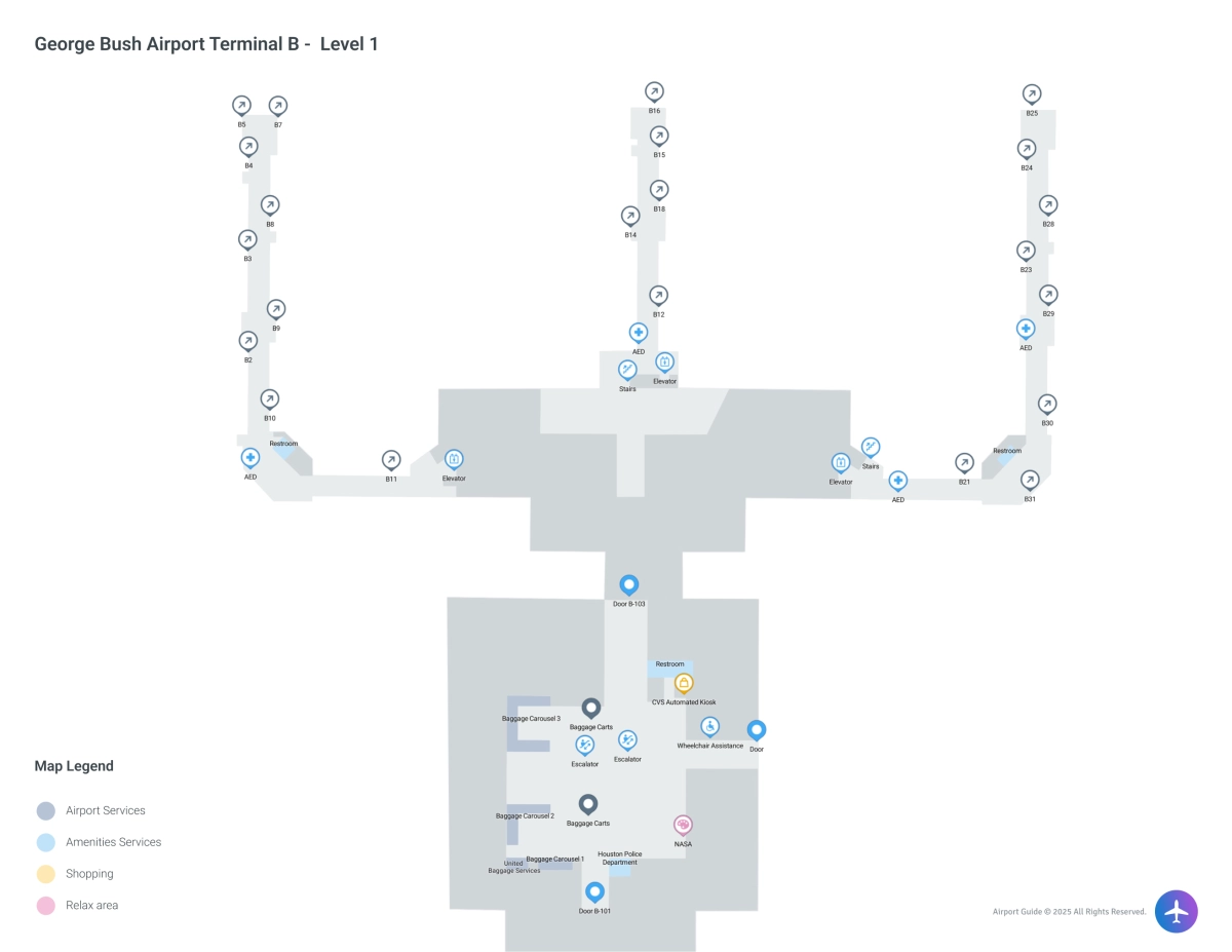 IAH Terminal B / Level 1 Map