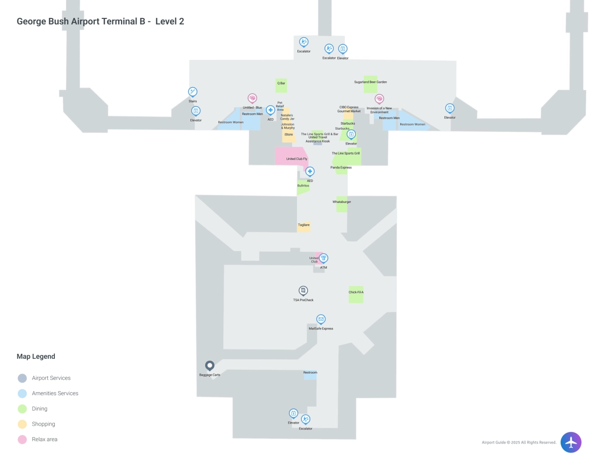 IAH Terminal B / Level 2 Map