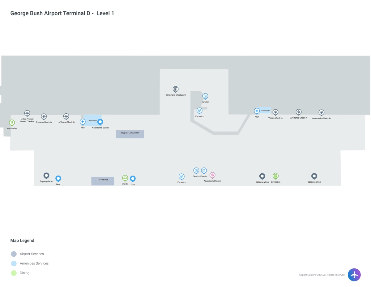 George Bush Airport IAH | Terminal D/Level 1 Map