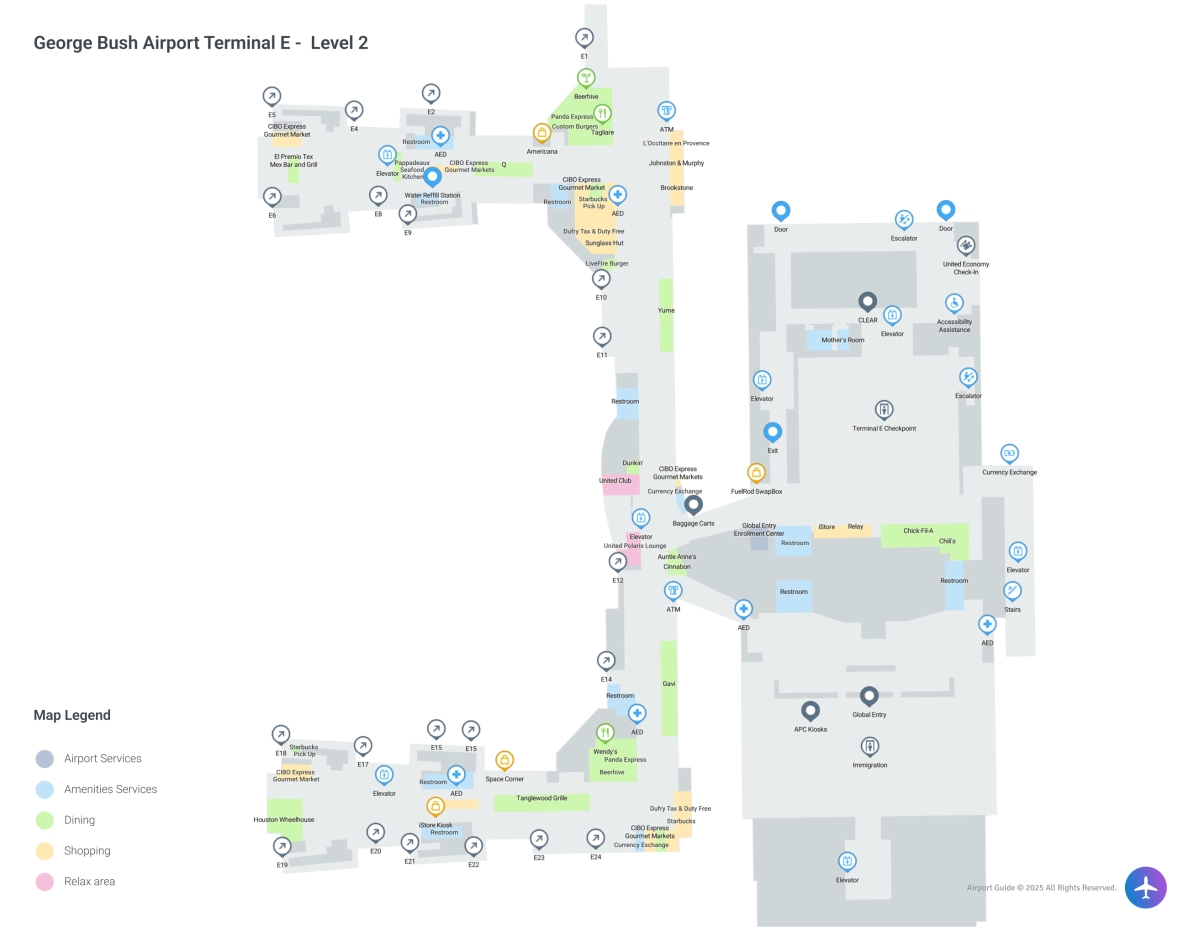 IAH Terminal E / Level 2 Map