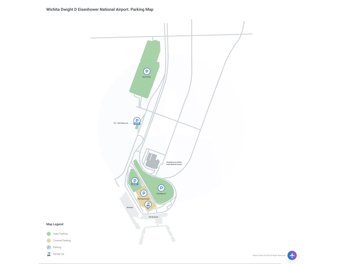 Wichita Dwight D Eisenhower National Airport (ICT) Parking Map
