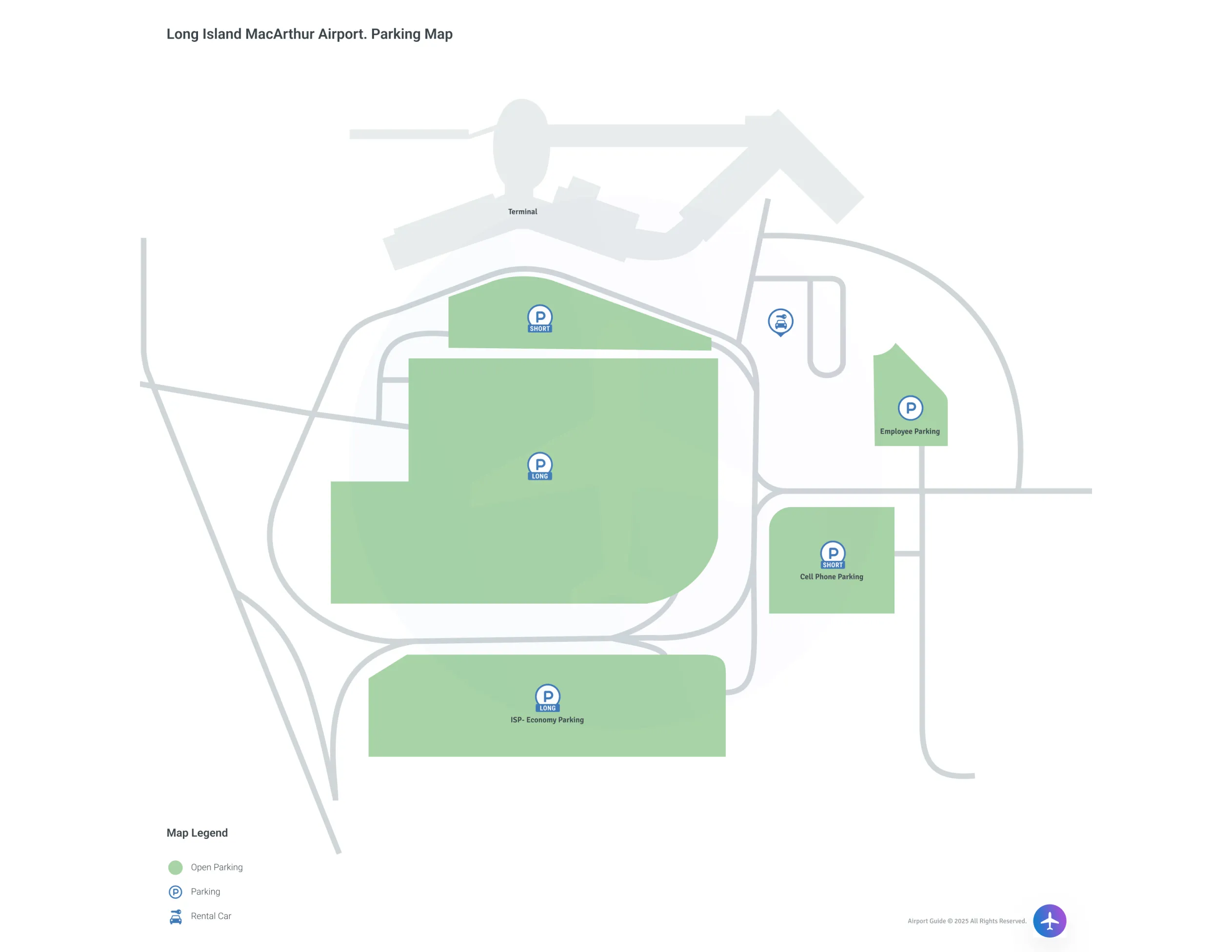 Long Island MacArthur Airport (ISP) Parking Map