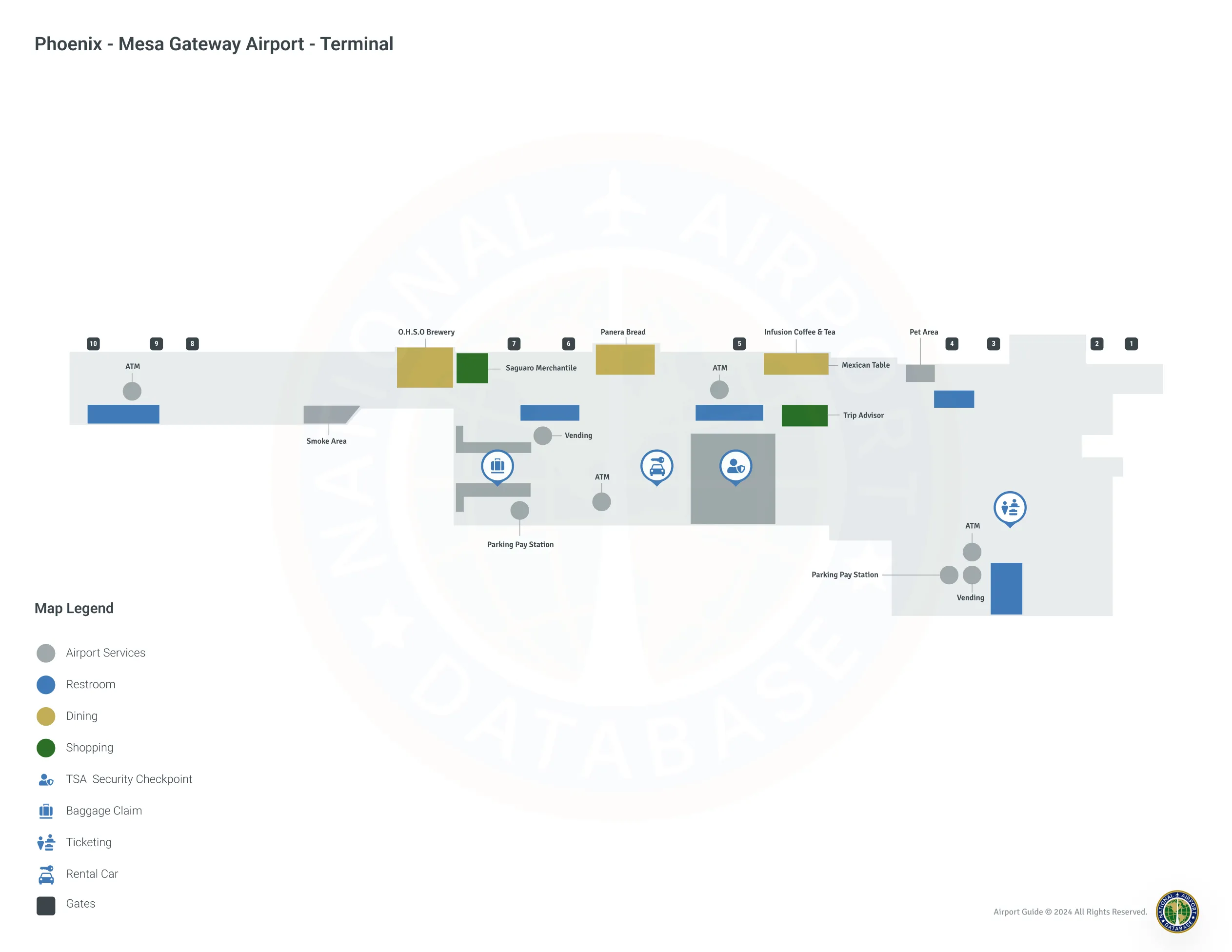 Phoenix Mesa Gateway Airport IWA | Terminal 1/Level 1 Map