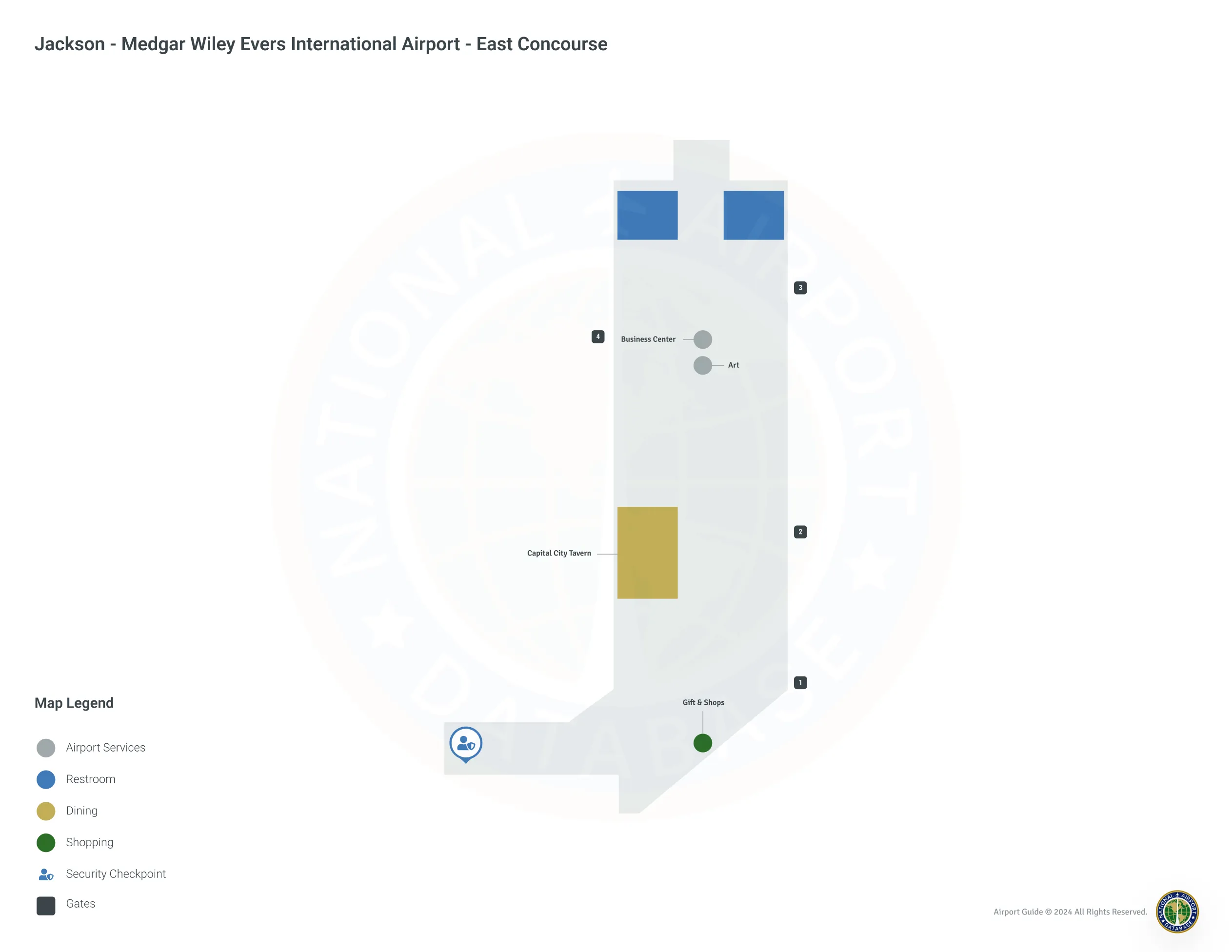Jackson Airport JAN | Concourse East/Level 1 Map