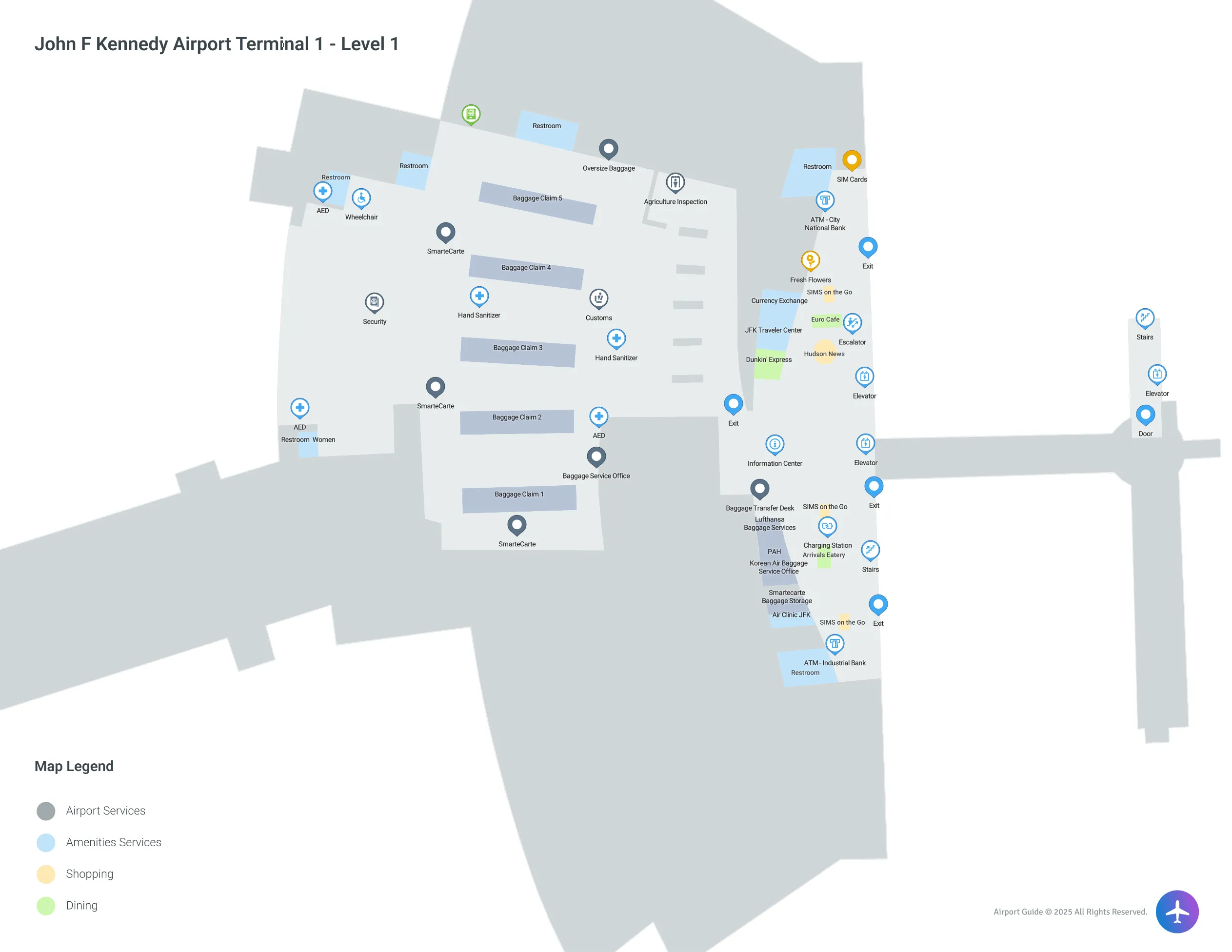 JFK Terminal 1 Level 1 map