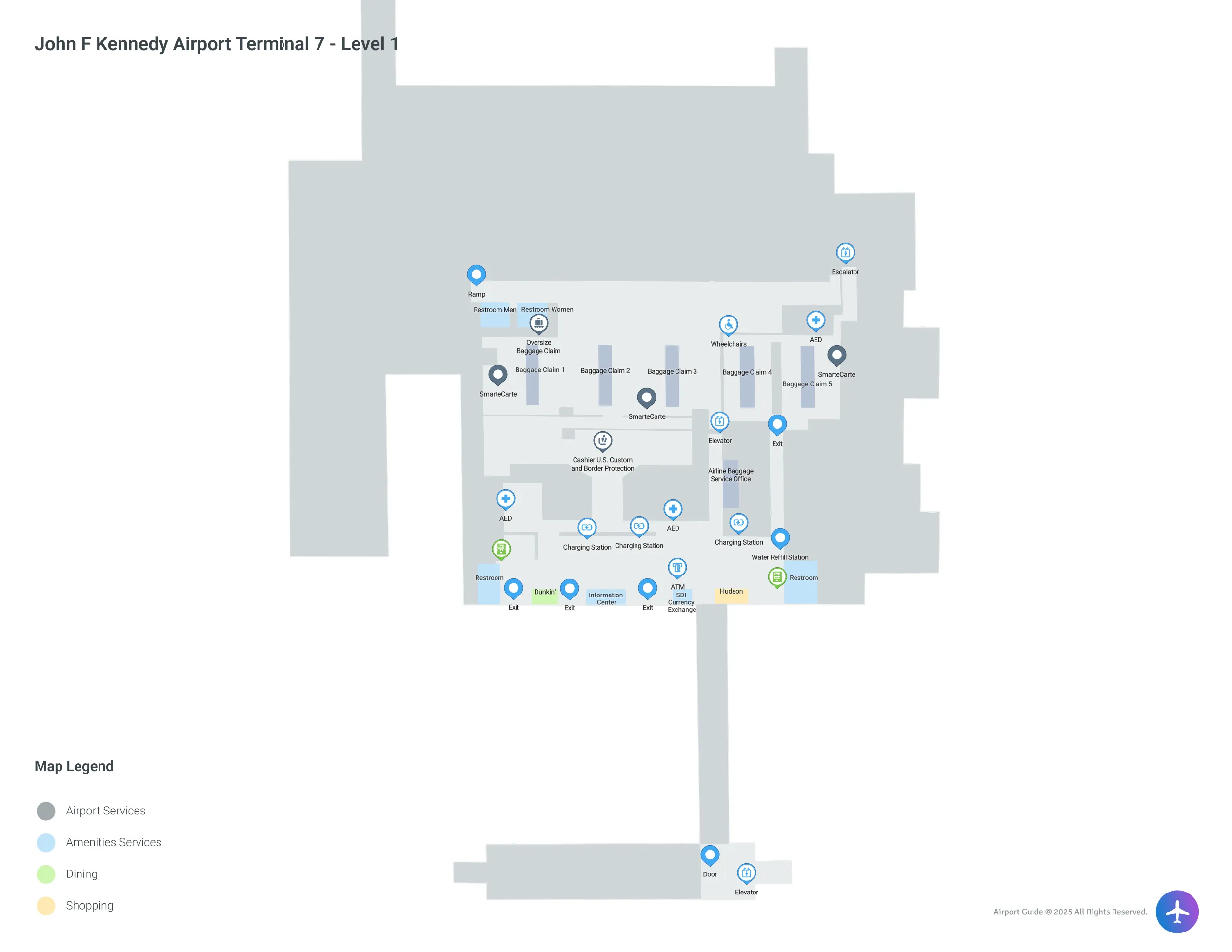 John F Kennedy Airport JFK | Terminal 7/Level 1 Map