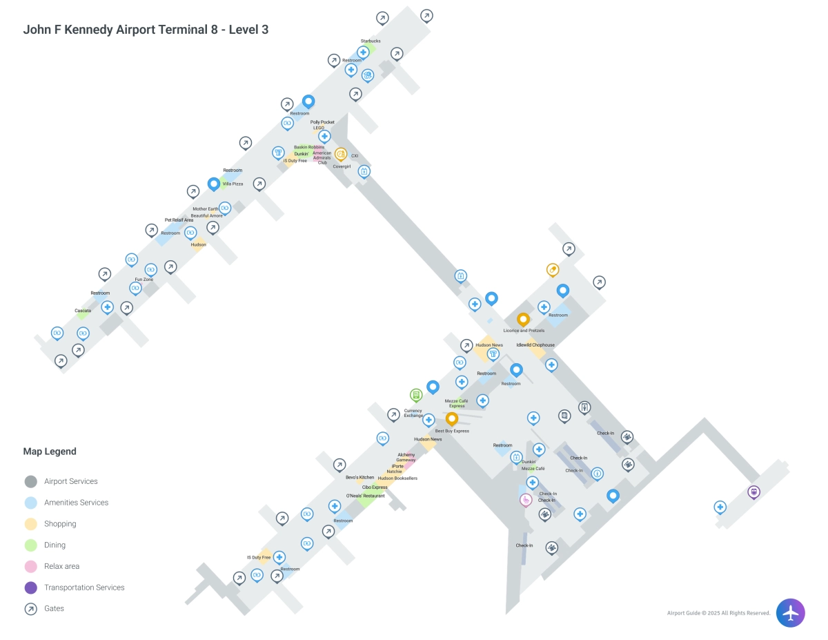 JFK Terminal 8 Level 3 map