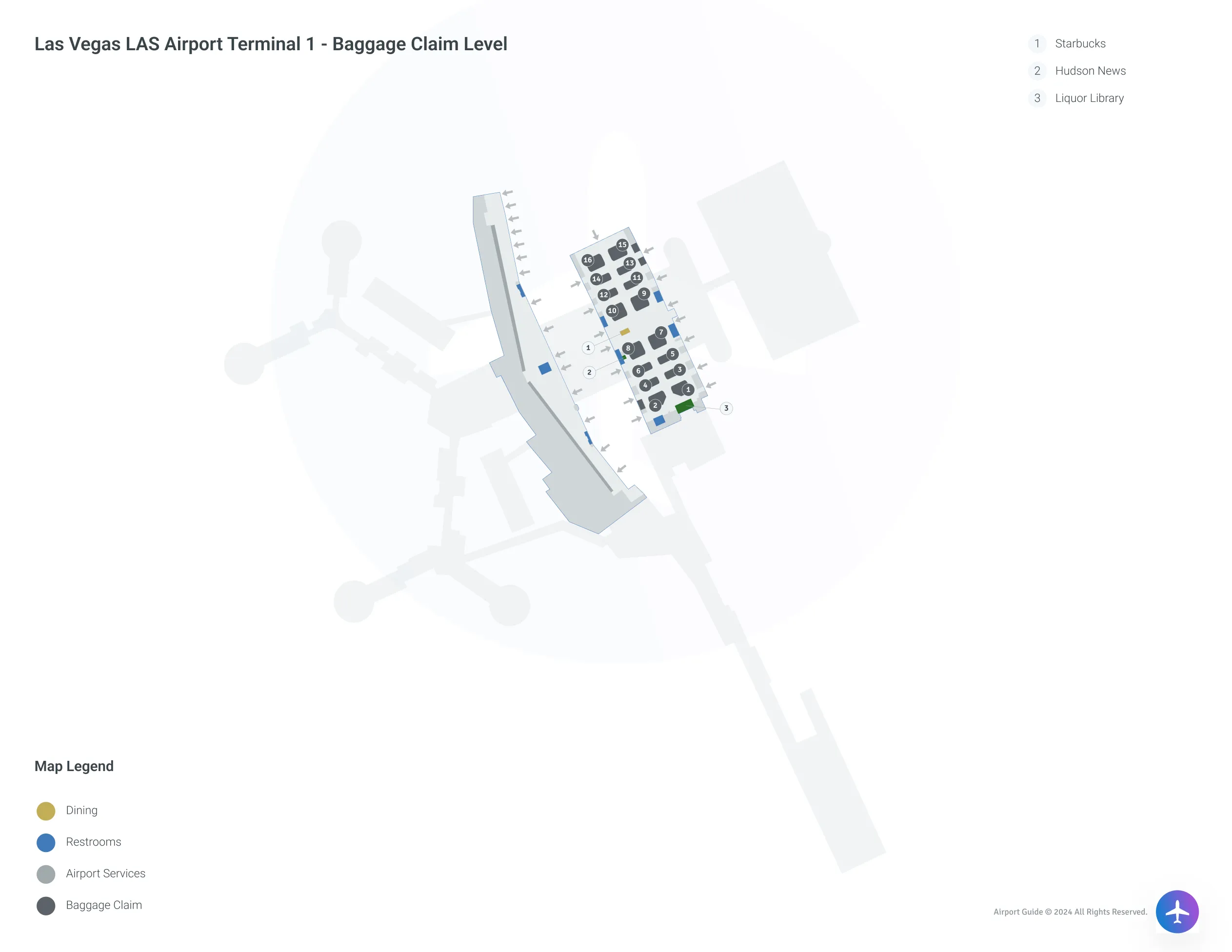 Las Vegas Airport LAS | Terminal 1/Baggage Claim Level Map