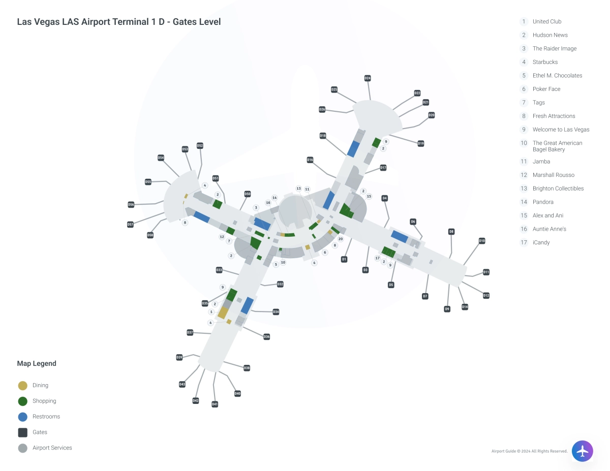 LAS Terminal 1 D / Gates Level Map