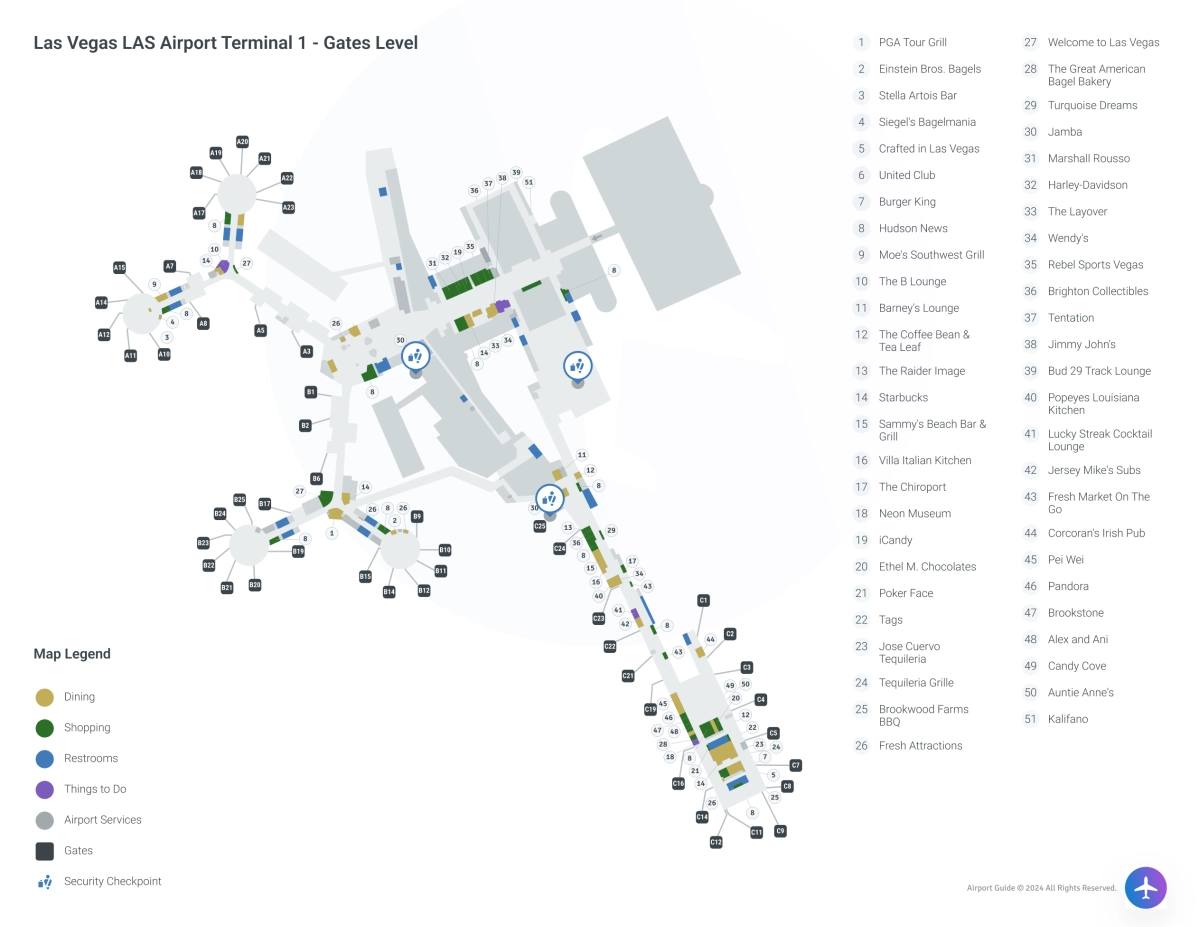 LAS Terminal 1 Gates Level map