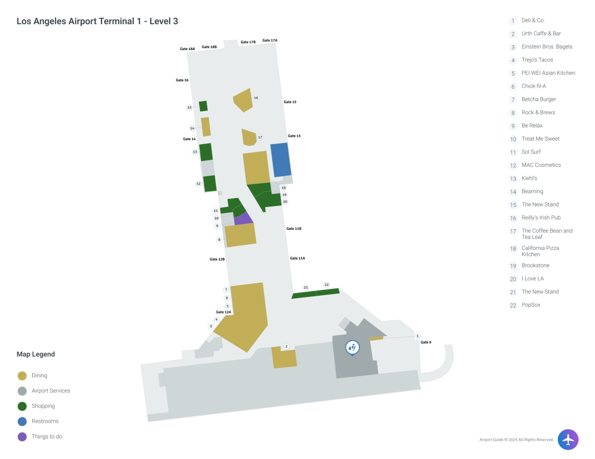 LAX Terminal 1 / Level 3 Map