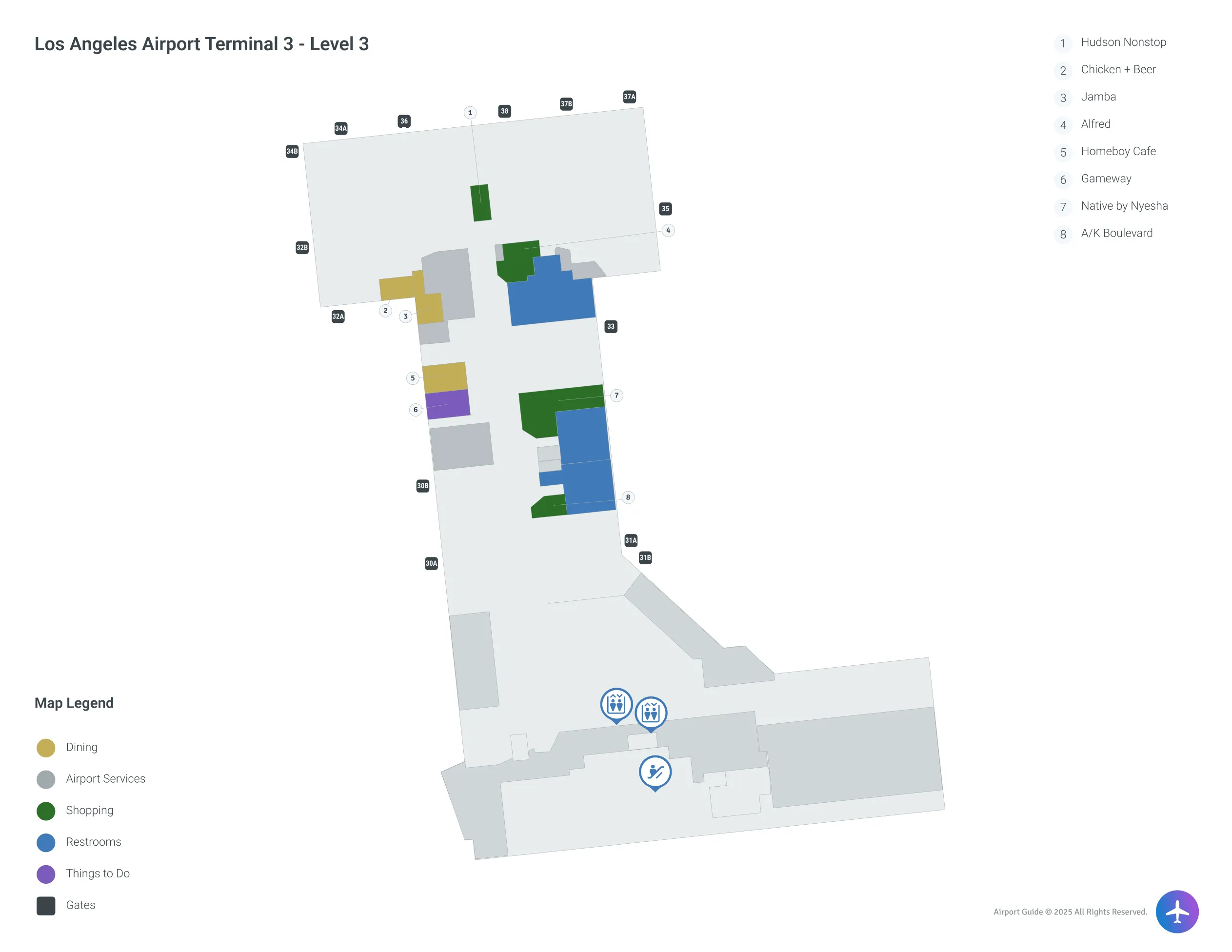 LAX Terminal 3 Level 3 map