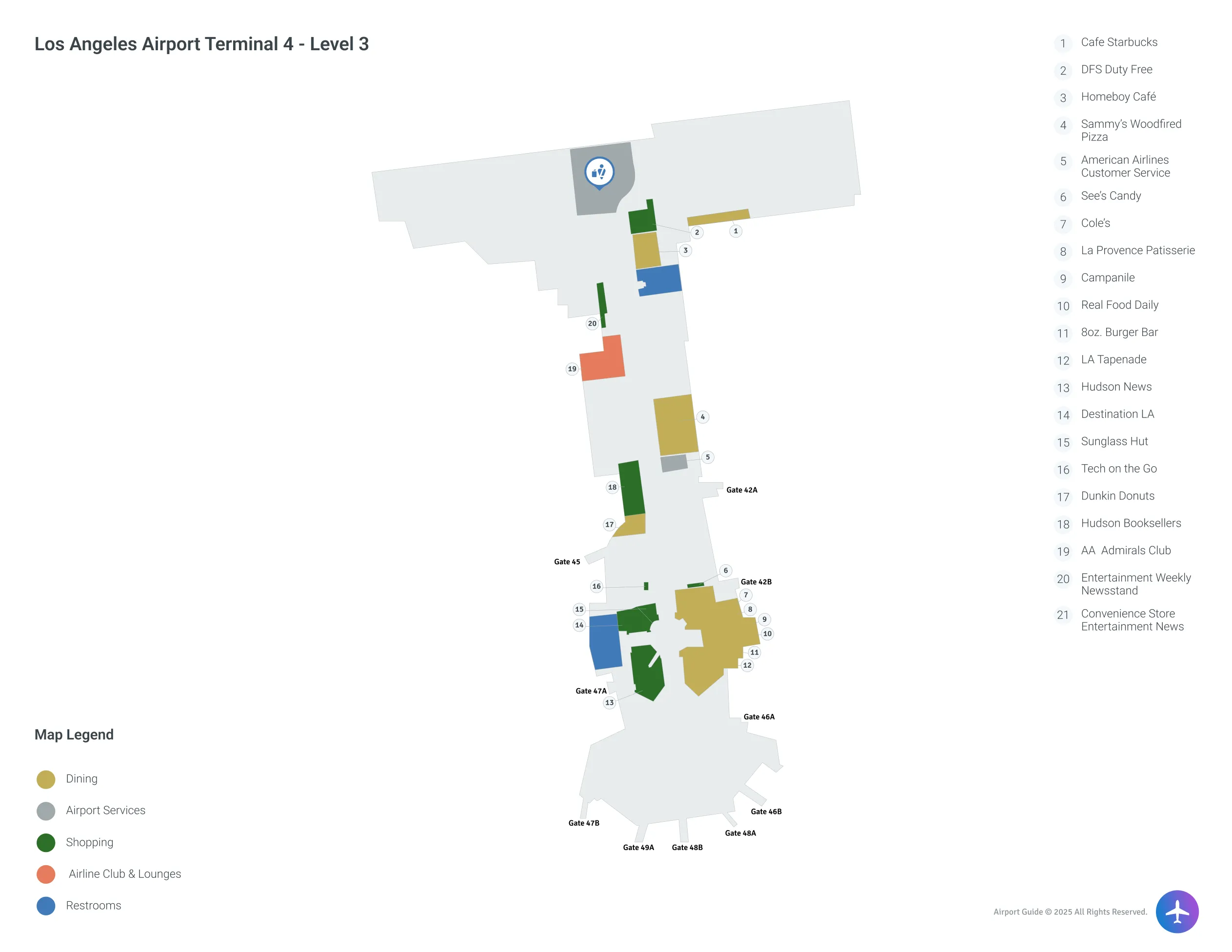 LAX Terminal 4 Level 3 map