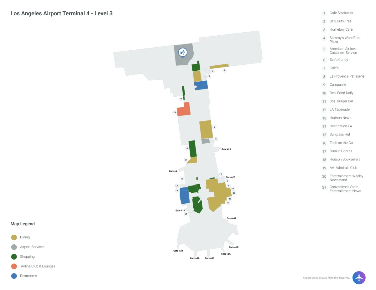 LAX Terminal 4 / Level 3 Map