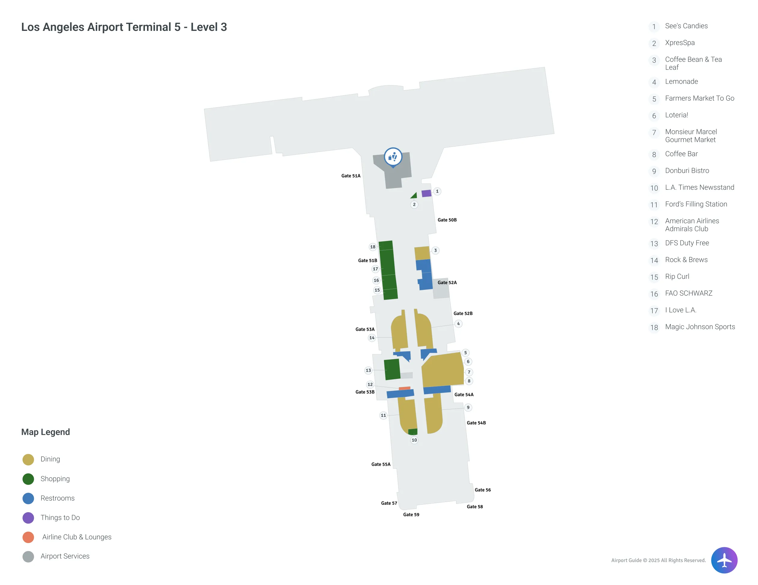 LAX Terminal 5 Level 3 map