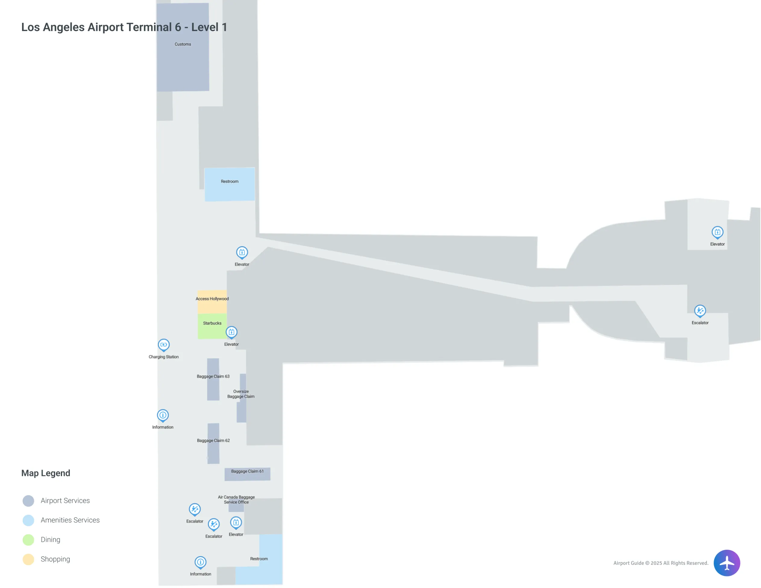 Los Angeles Airport LAX | Terminal 6/Level 1 Map
