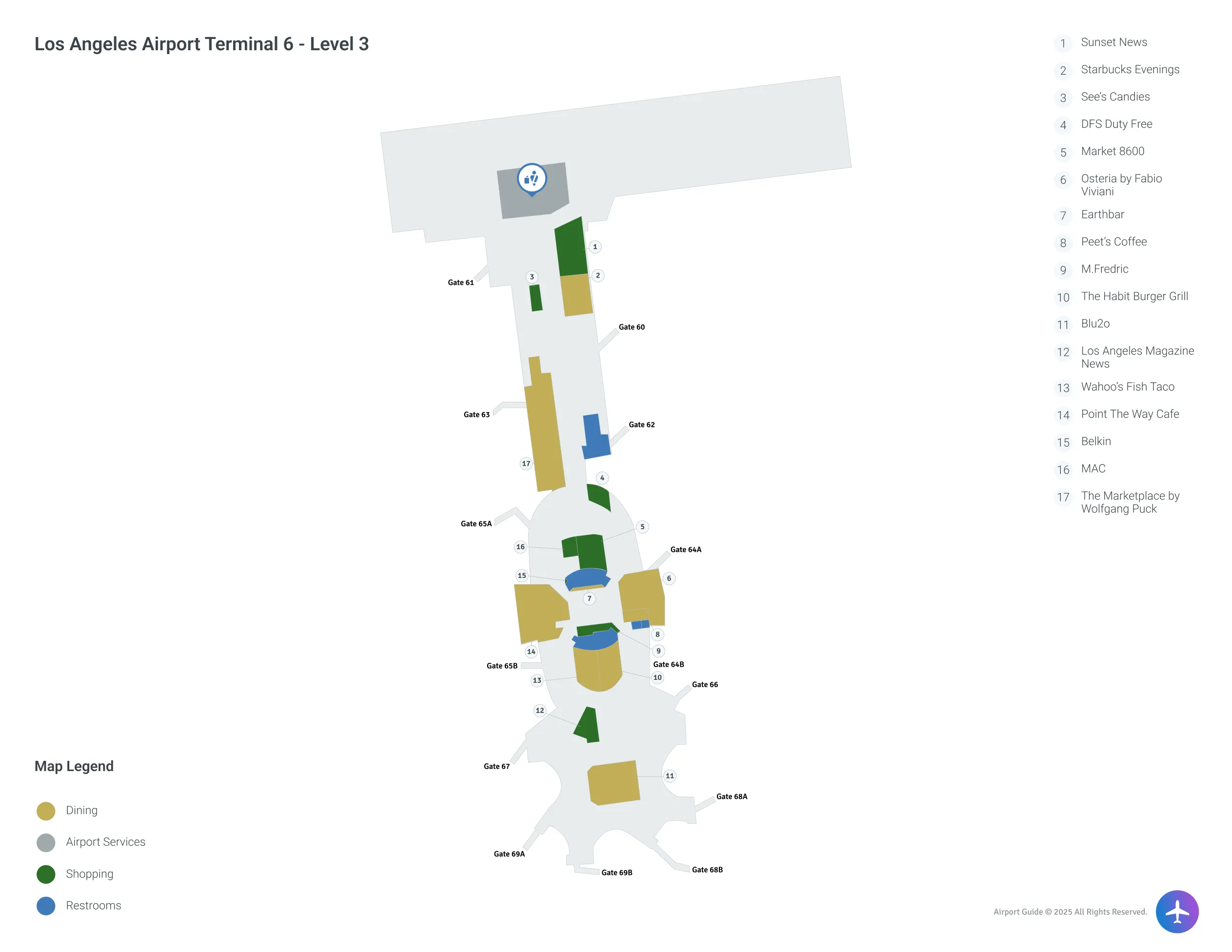 LAX Terminal 6 Level 3 map