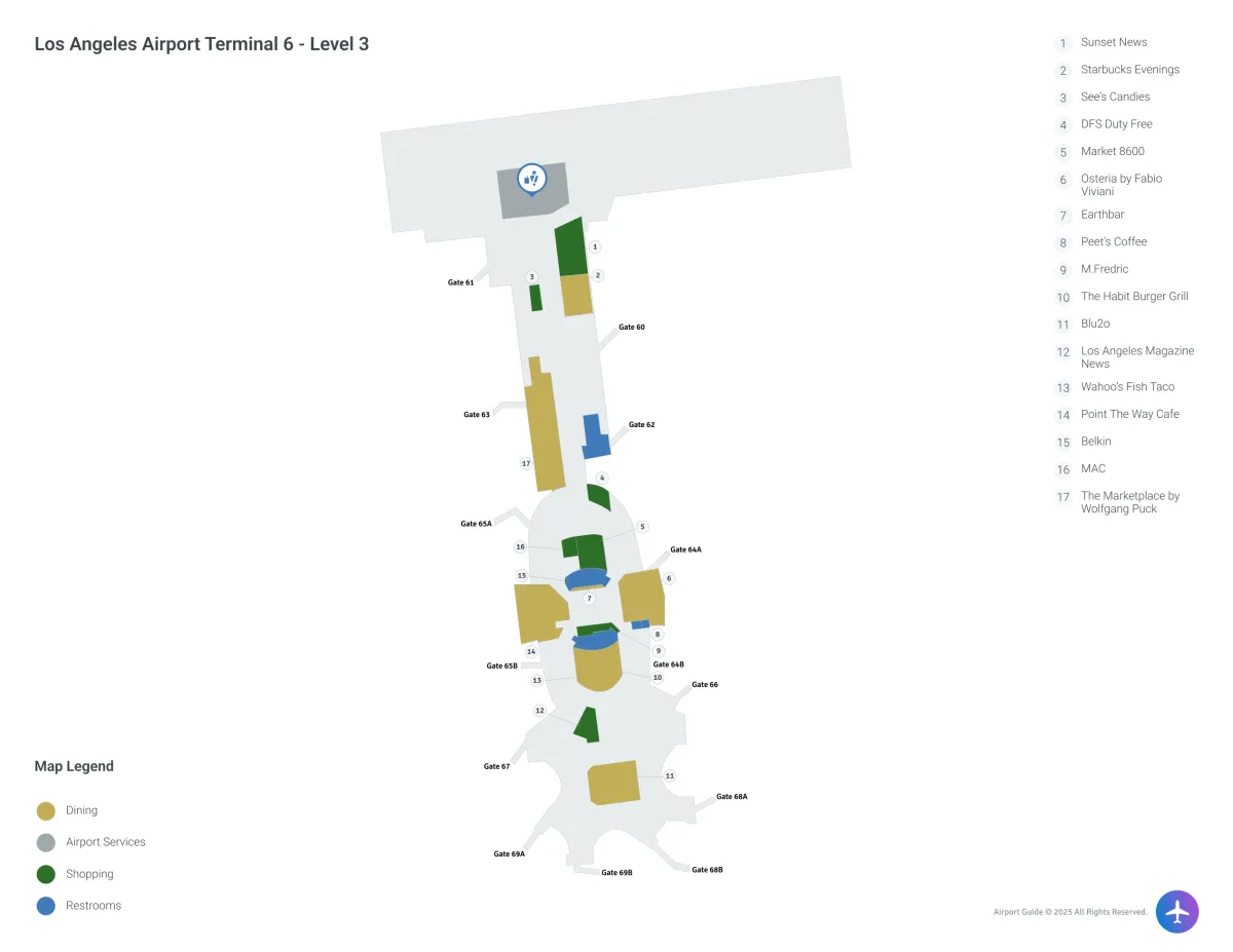 LAX Terminal 6 / Level 3 Map