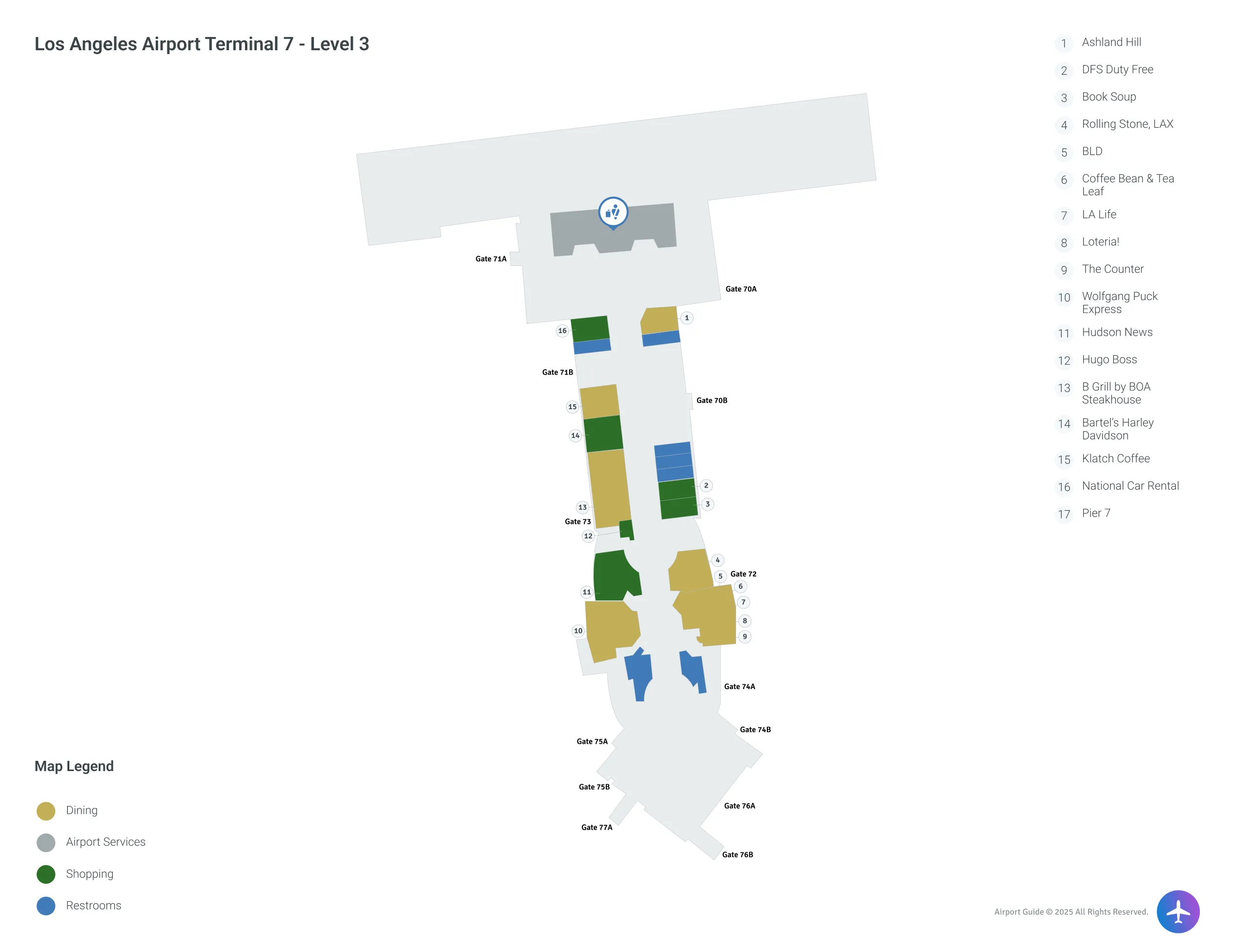 LAX Terminal 7 Level 3 map