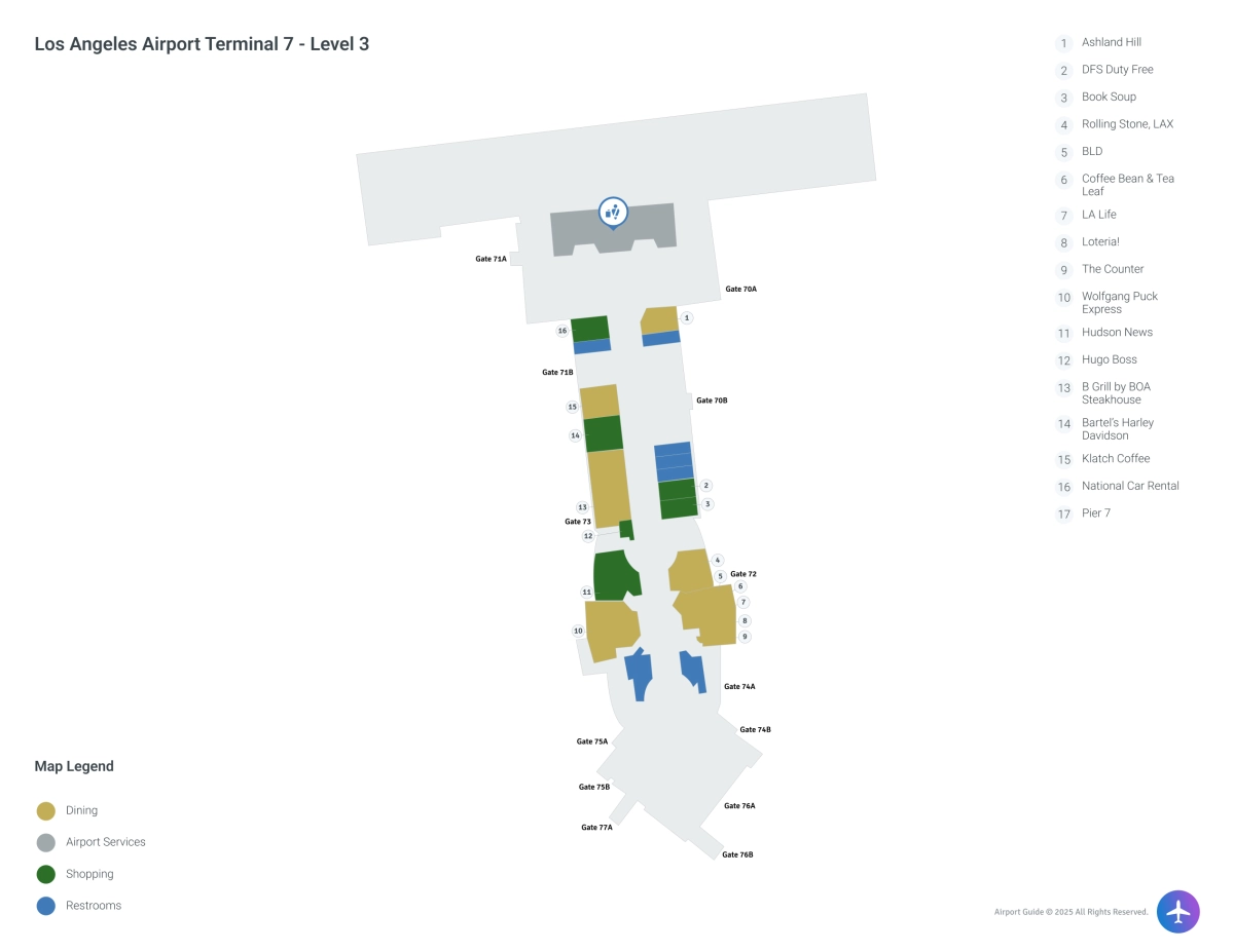 LAX Terminal 7 / Level 3 Map