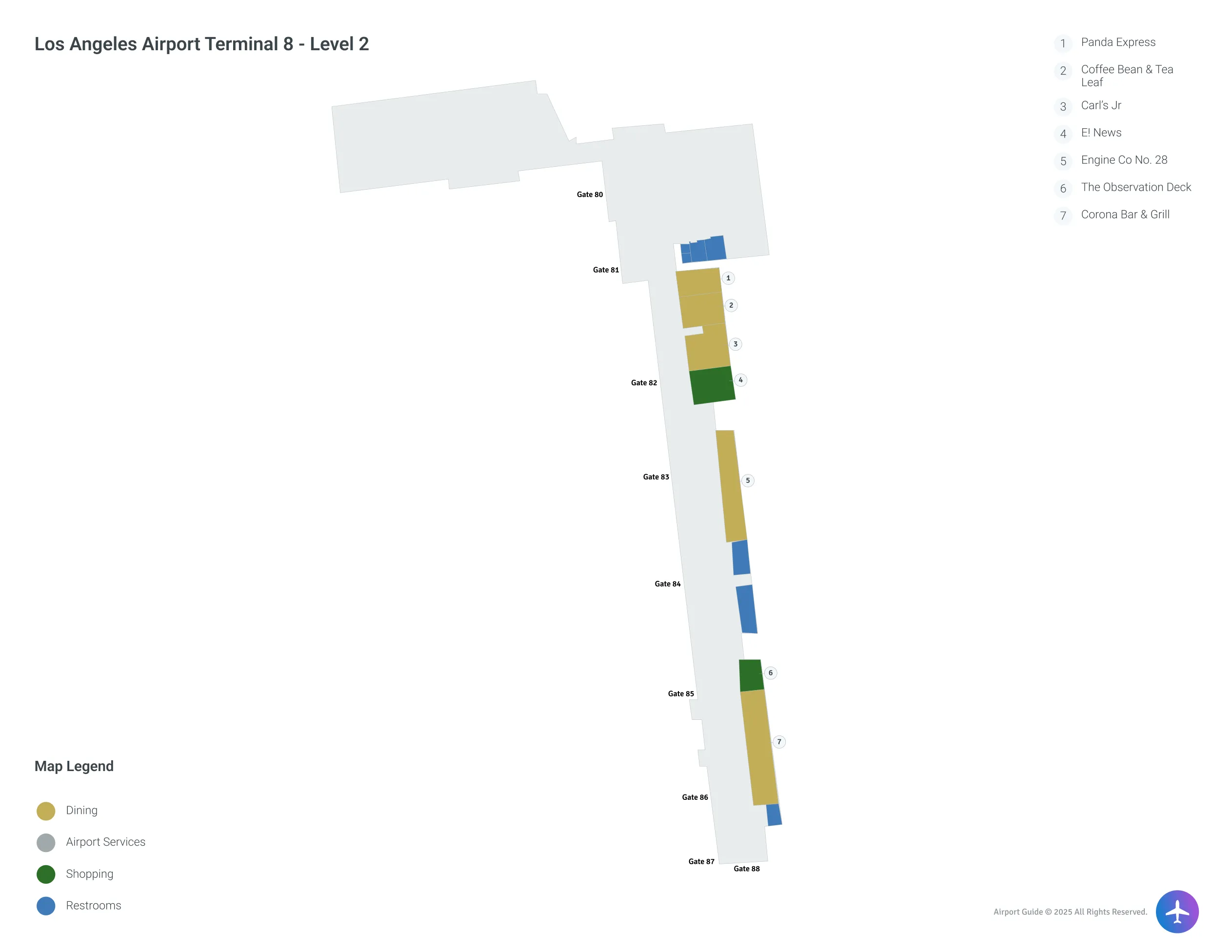 LAX Terminal 8 Level 2 map