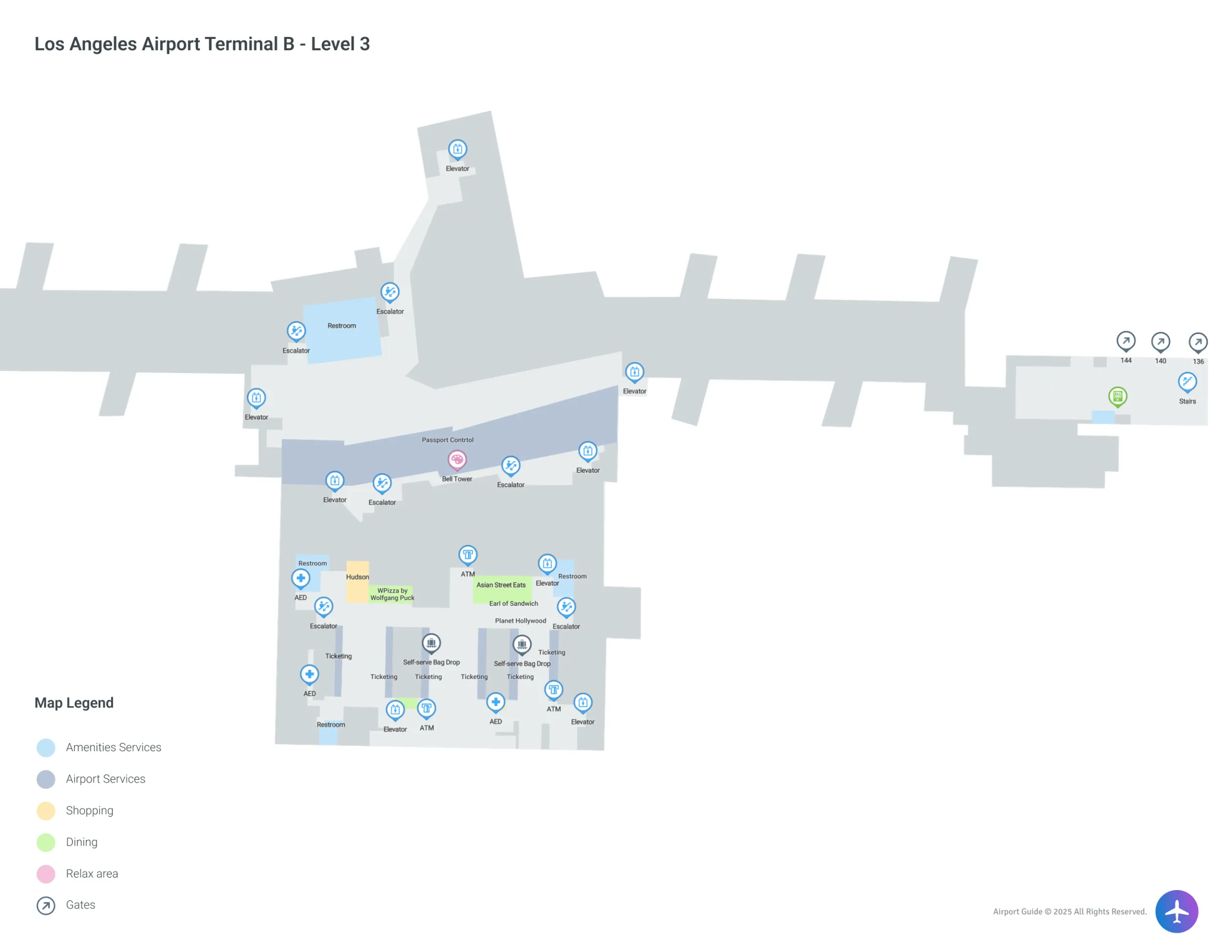 LAX Terminal B Level 3 map